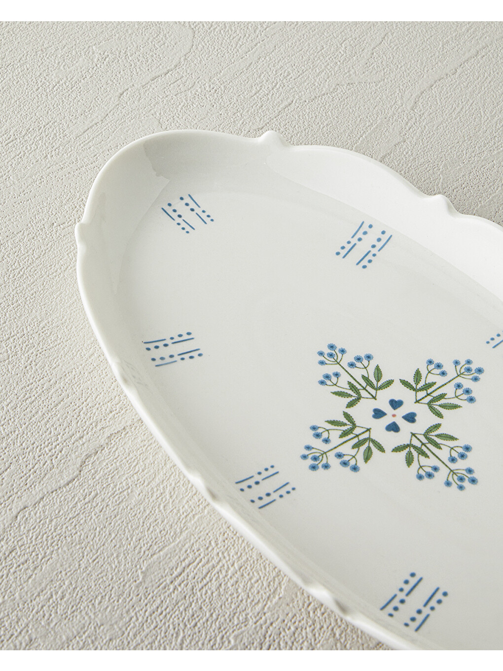 Retro Paisley New Bone China Kayık Tabak 26 Cm Beyaz - Mavi-2