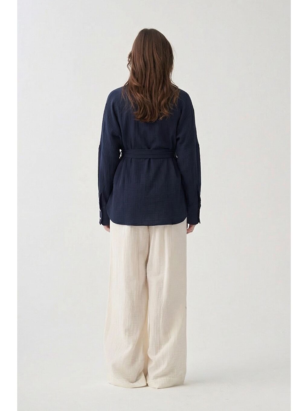 Lacivert-Kuşaklı Müslin Gömlek-2