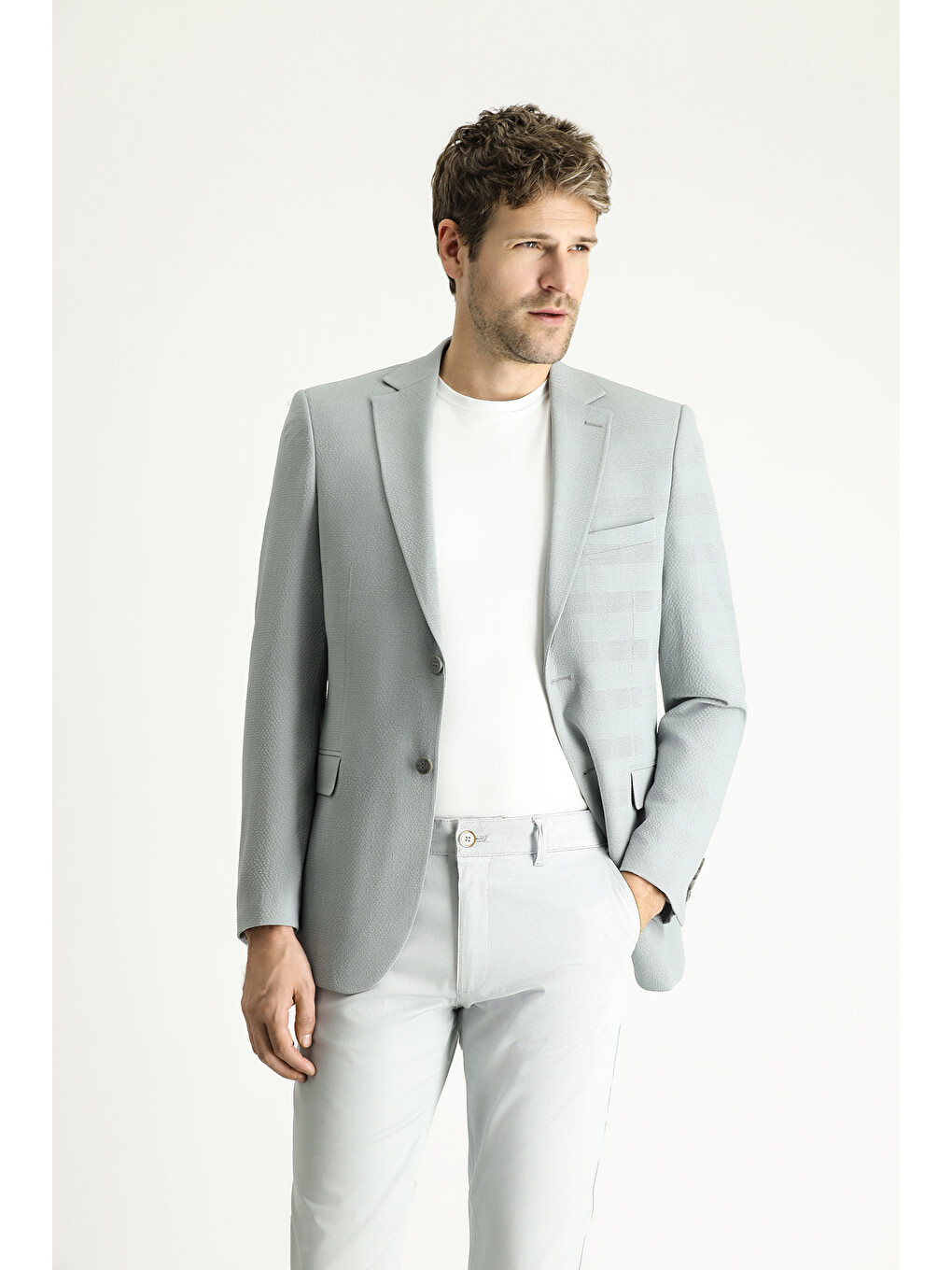 Mavi Klasik Ekose Gofre Blazer Ceket
