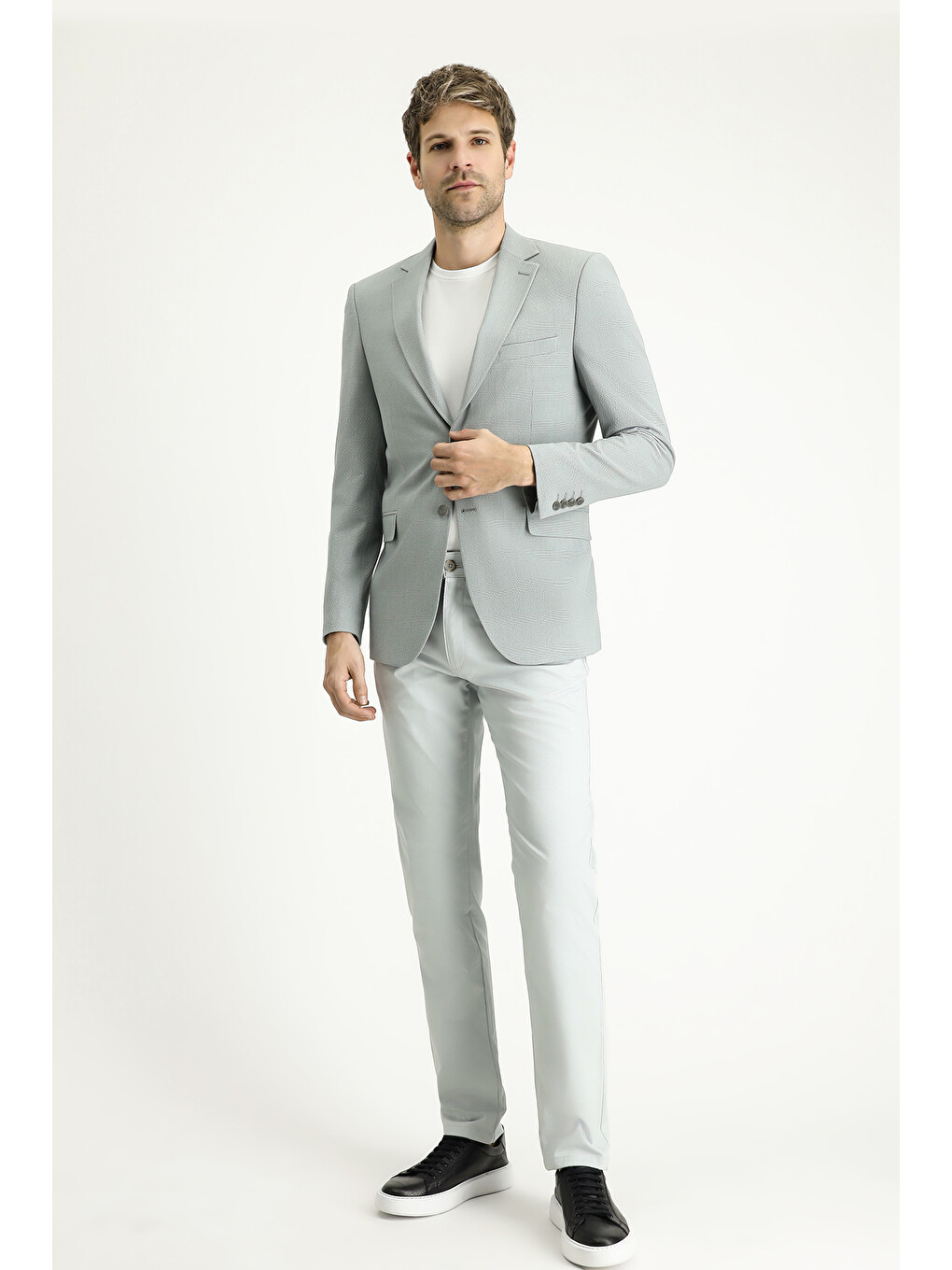 Mavi Klasik Ekose Gofre Blazer Ceket-1