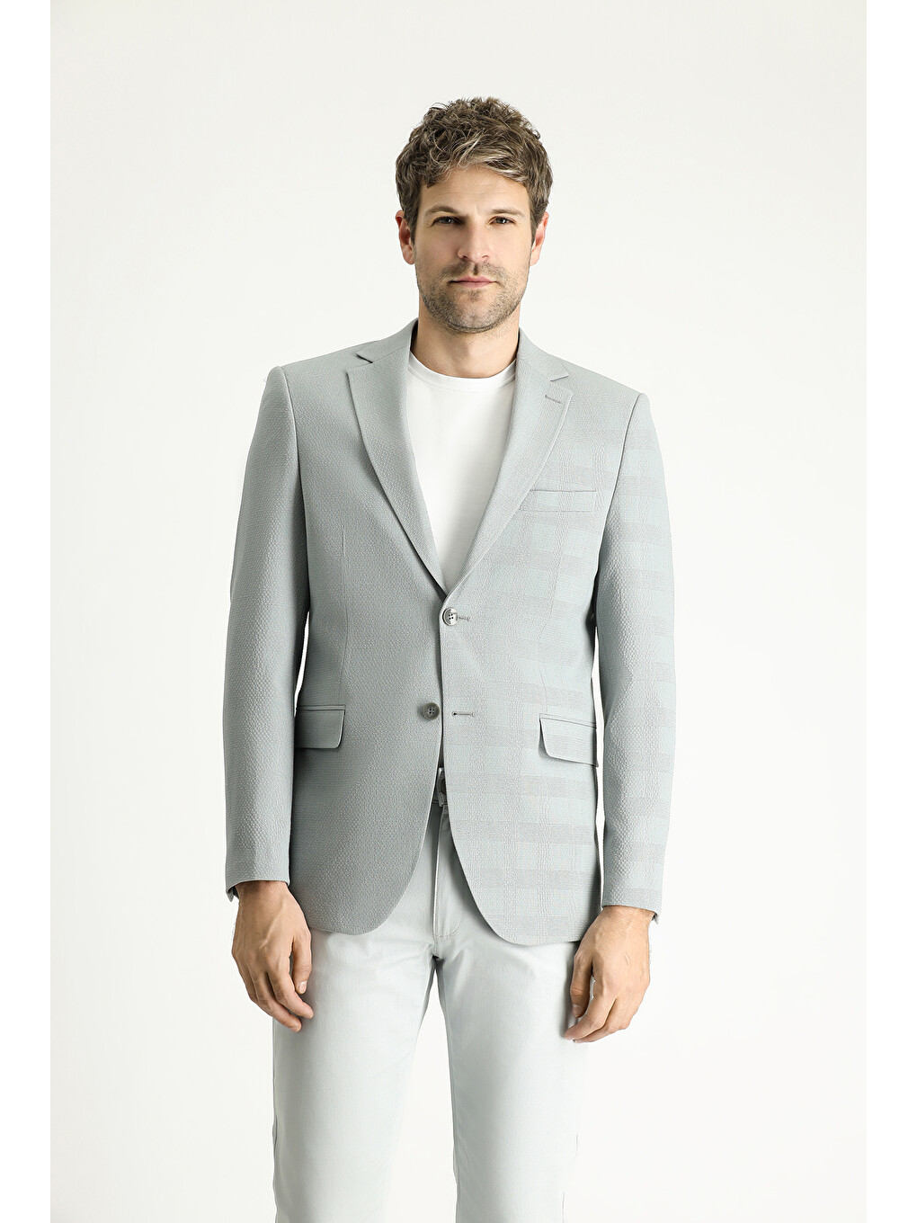 Mavi Klasik Ekose Gofre Blazer Ceket-2