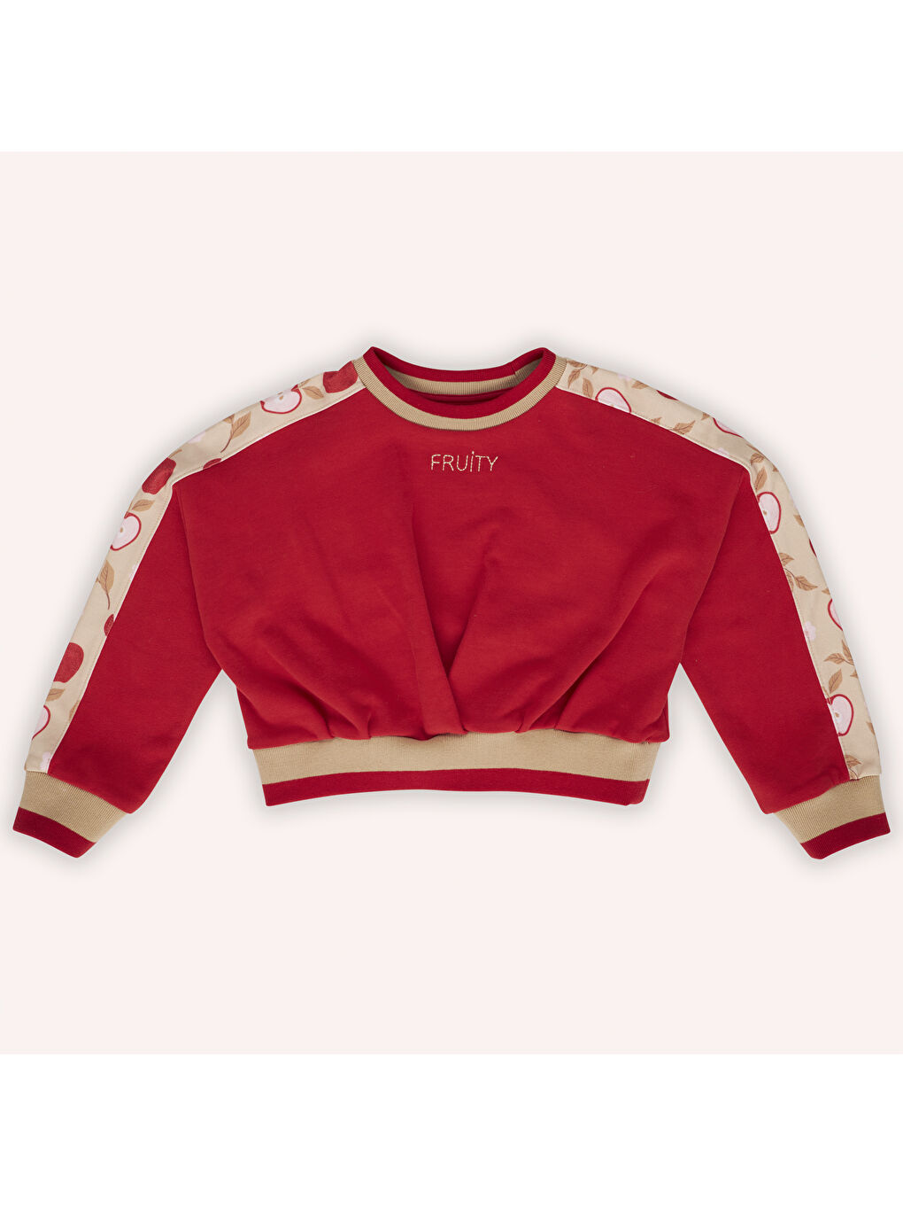 Panço Kirmizi Kız Çocuk Kolları Parça Detaylı Sweatshirt - 1