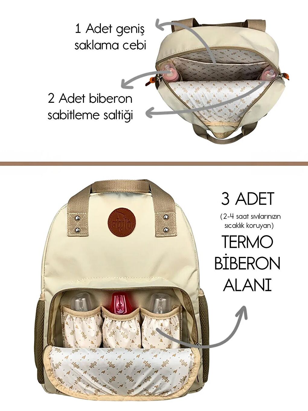 Popi Anne Bebek Bakım ve Sırt Çantası - Bej Standart-2