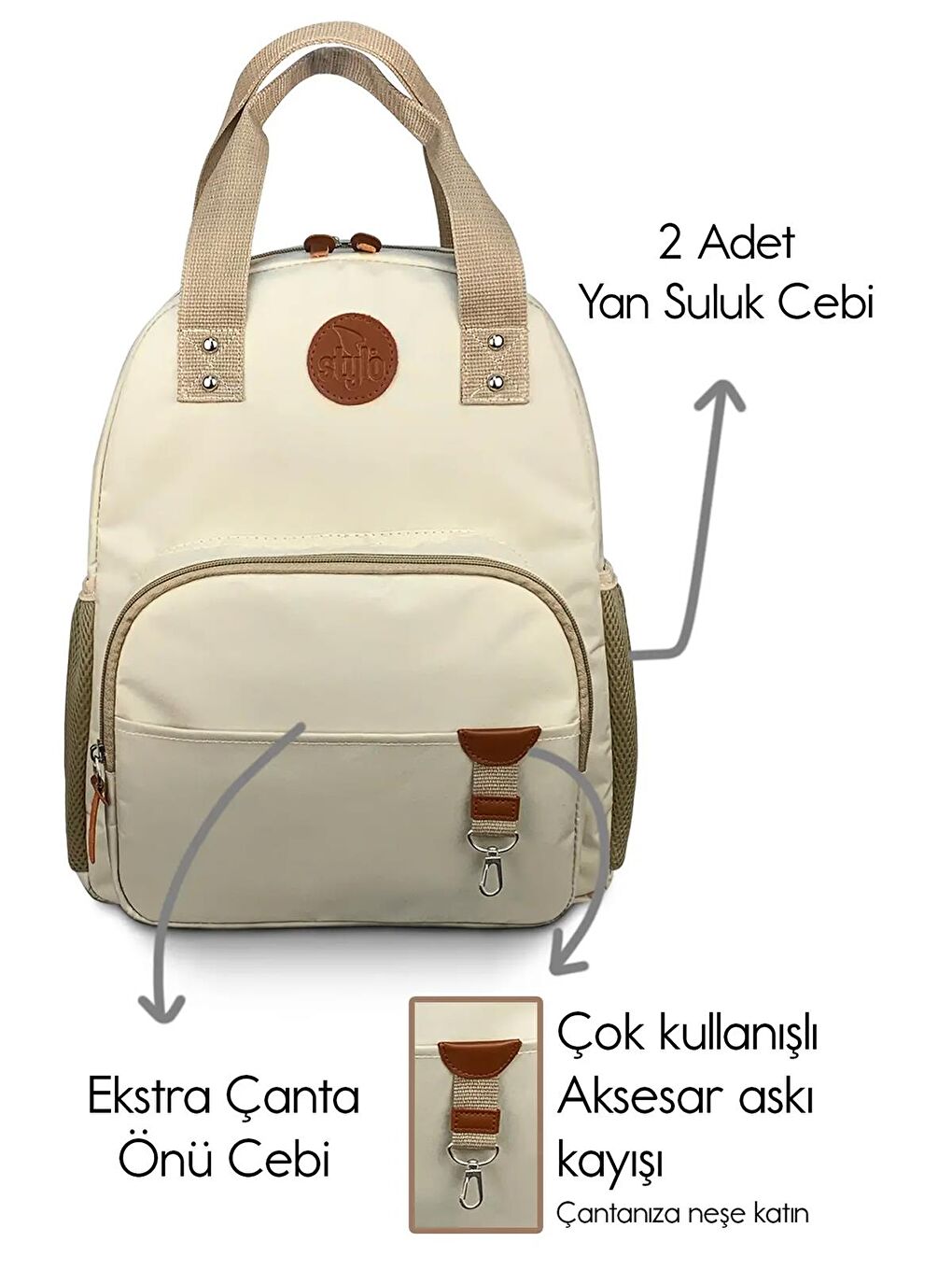 Popi Anne Bebek Bakım ve Sırt Çantası - Bej Standart-3