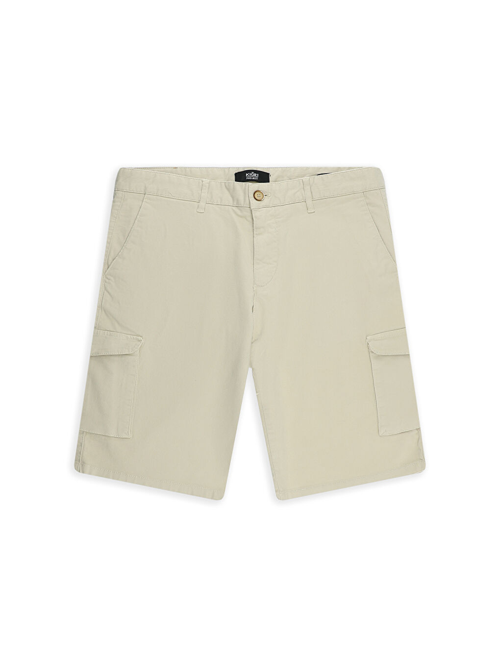 Bej Regular Fit Kargo Cepli Pamuklu Bermuda Şort