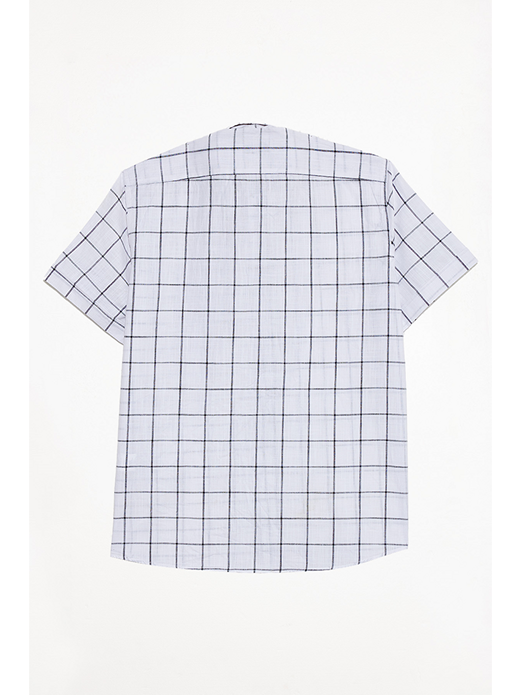 Beyaz Erkek Regular Fit Klasik Kesim %100 Pamuk Kısa Kollu Kareli Keten Efektli Cepli Gömlek-2