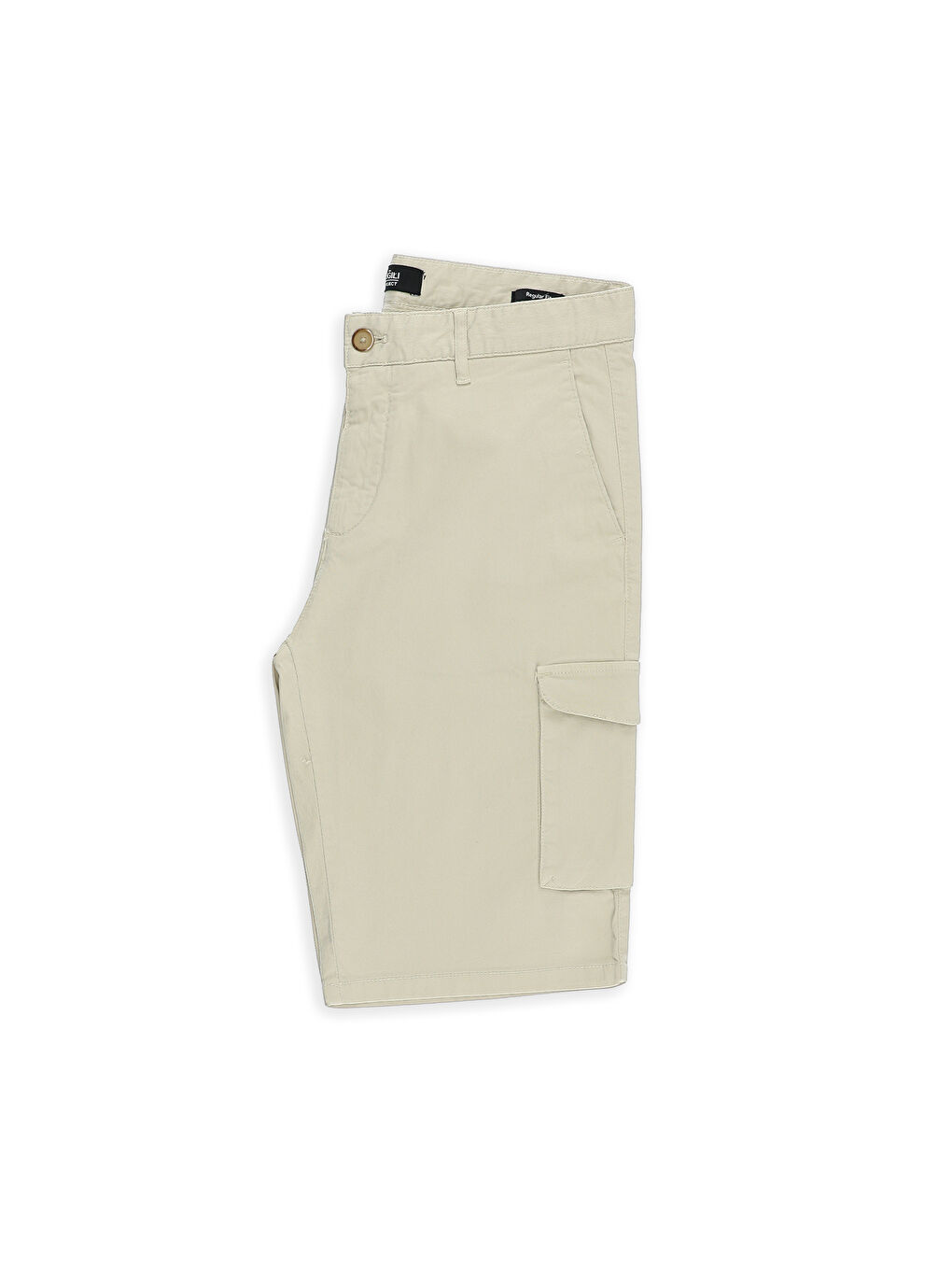 Bej Regular Fit Kargo Cepli Pamuklu Bermuda Şort-1