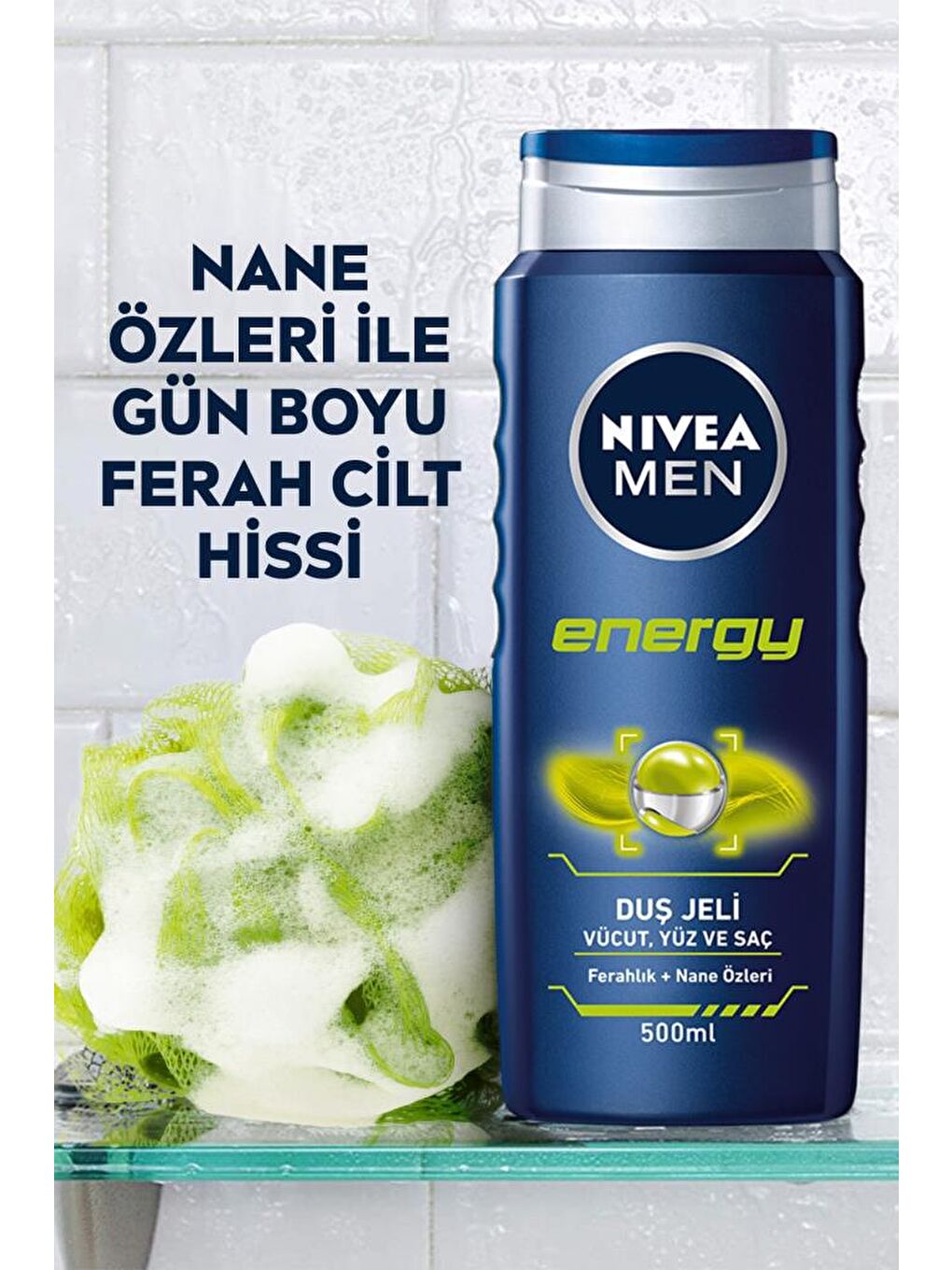 NIVEA Şeffaf Men Erkek Duş Jeli Energy 500 ml X3 Adet, Saç Şampuanı, Yüz Ve Vücut Için - 1