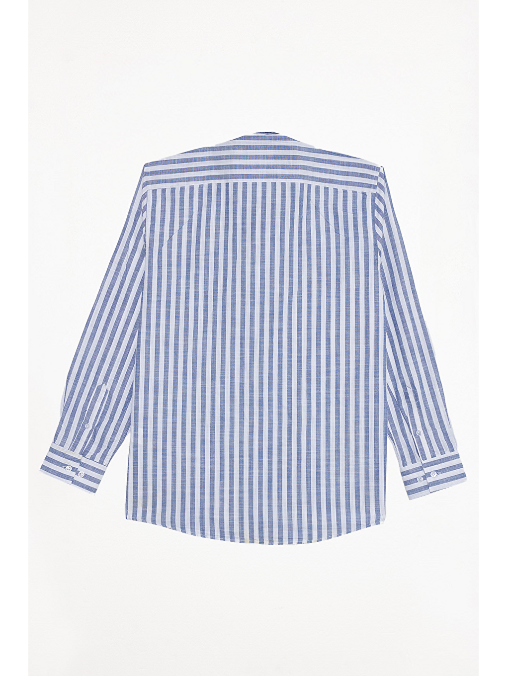 Erkek Regular Fit Klasik Kesim %100 Pamuk Çizgili Keten Efektli Lacivert Gömlek-2