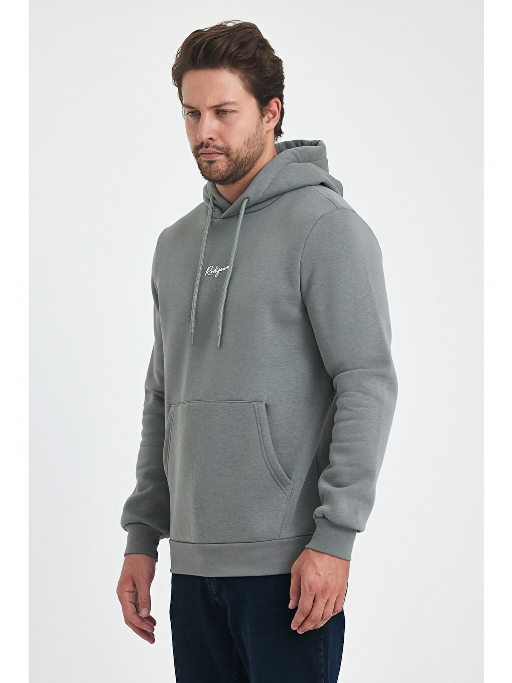 Rodi Açık Haki 3 İp Şardonlu Kapüşonlu Baskılı Cepli Sweatshirt 5281 - 1