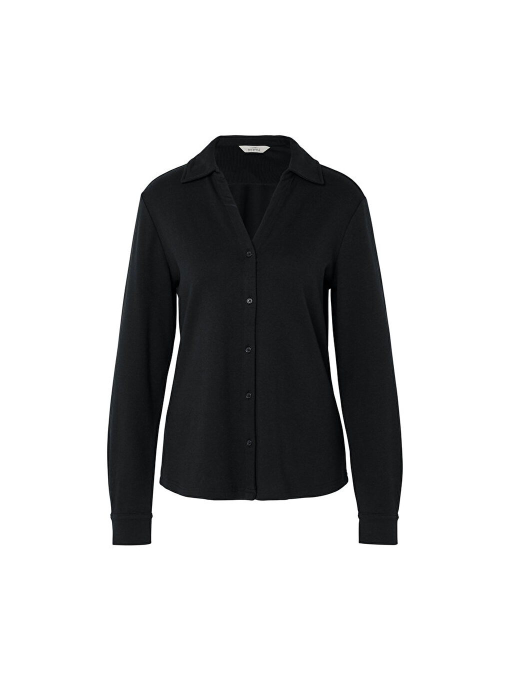 Kadın Bluz, Uzun Kol, Düğmeli, Siyah-4