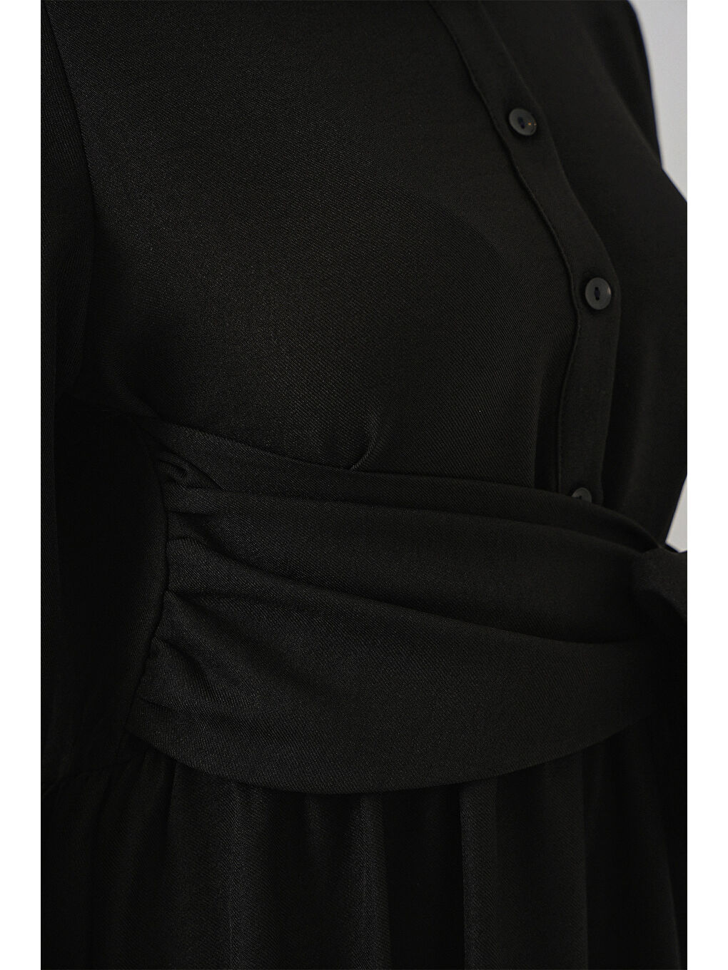 Kadın Önü Bağlamalı Keten Elbise 2574 - Siyah-4