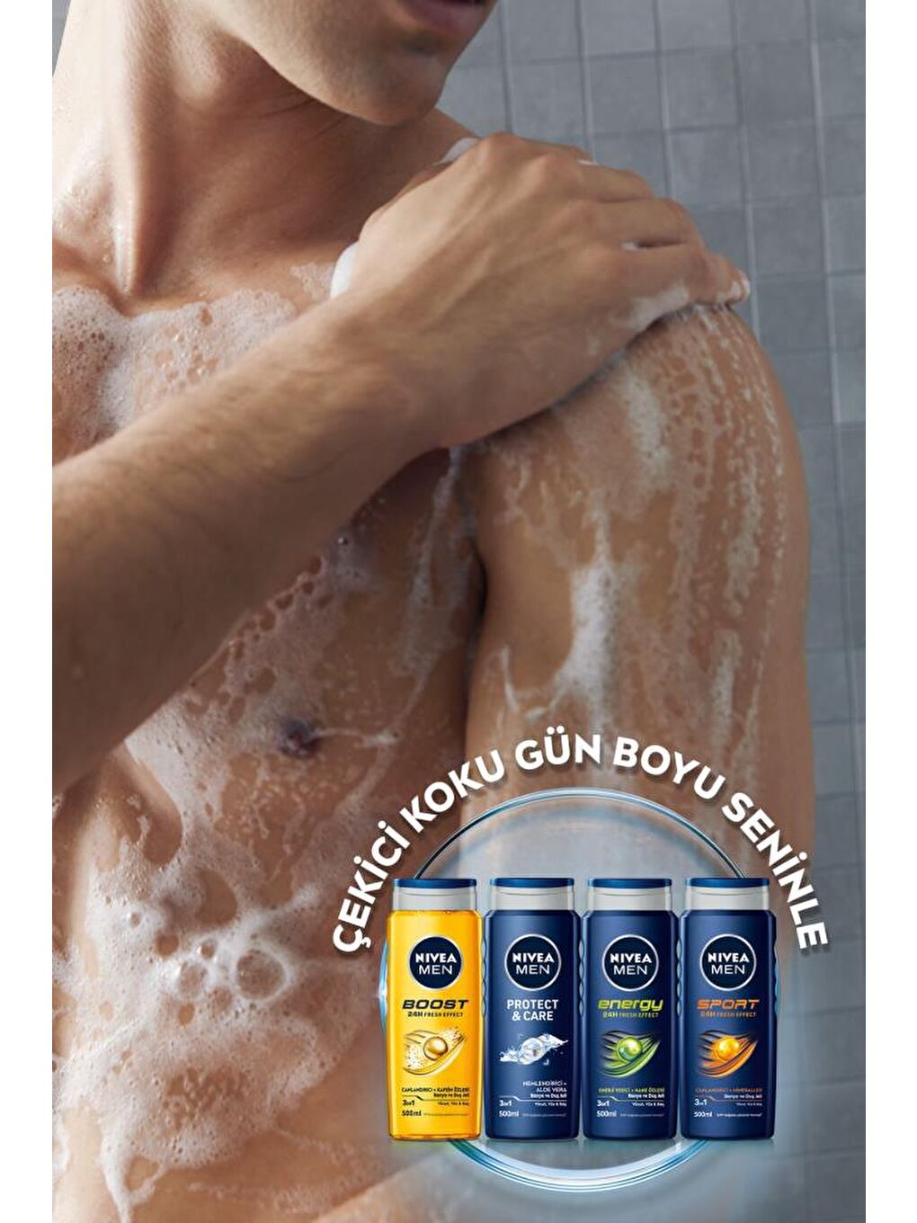 NIVEA Şeffaf Men Erkek Duş Jeli Energy 500 ml X3 Adet, Saç Şampuanı, Yüz Ve Vücut Için - 5