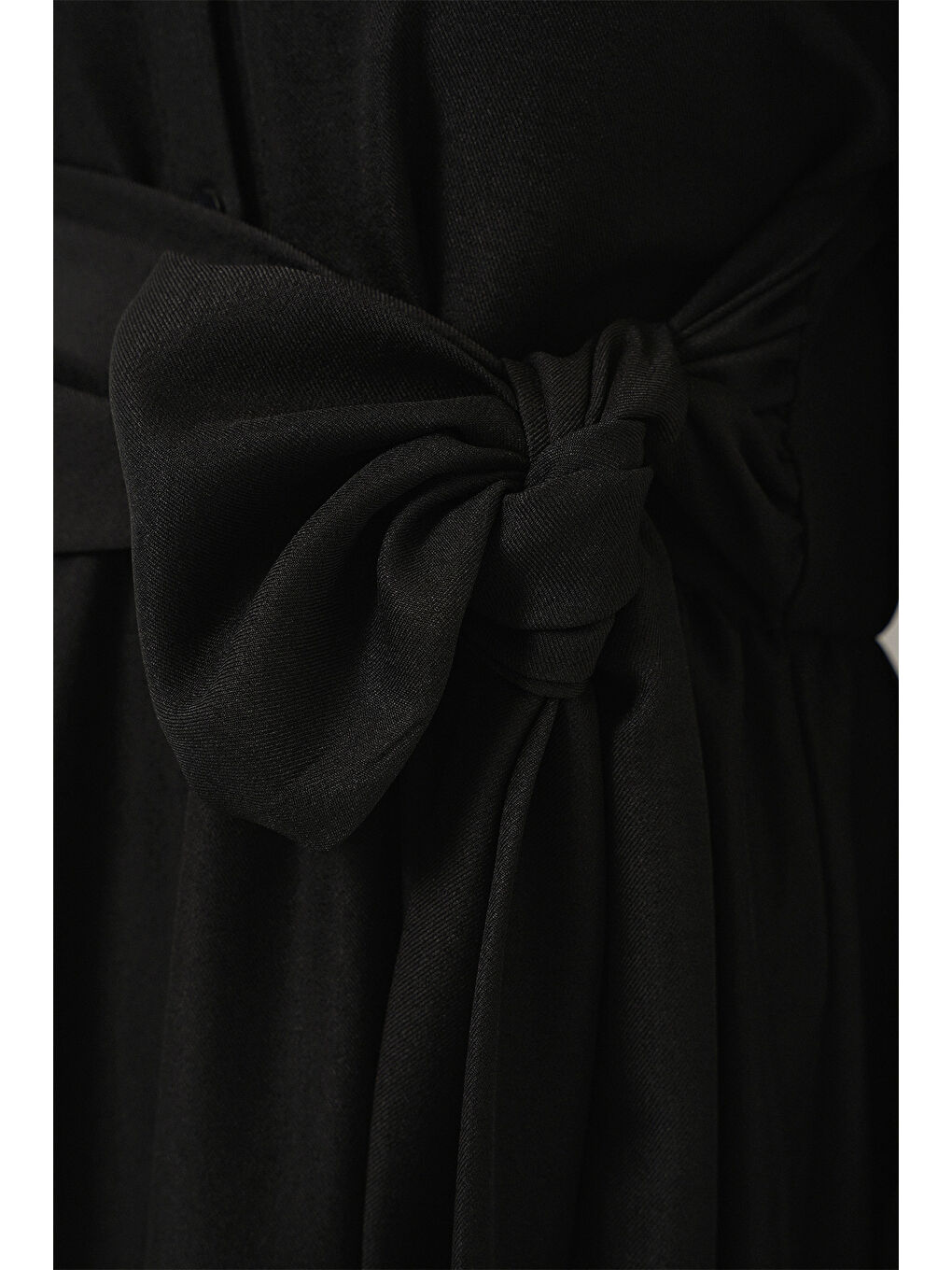Kadın Önü Bağlamalı Keten Elbise 2574 - Siyah-5