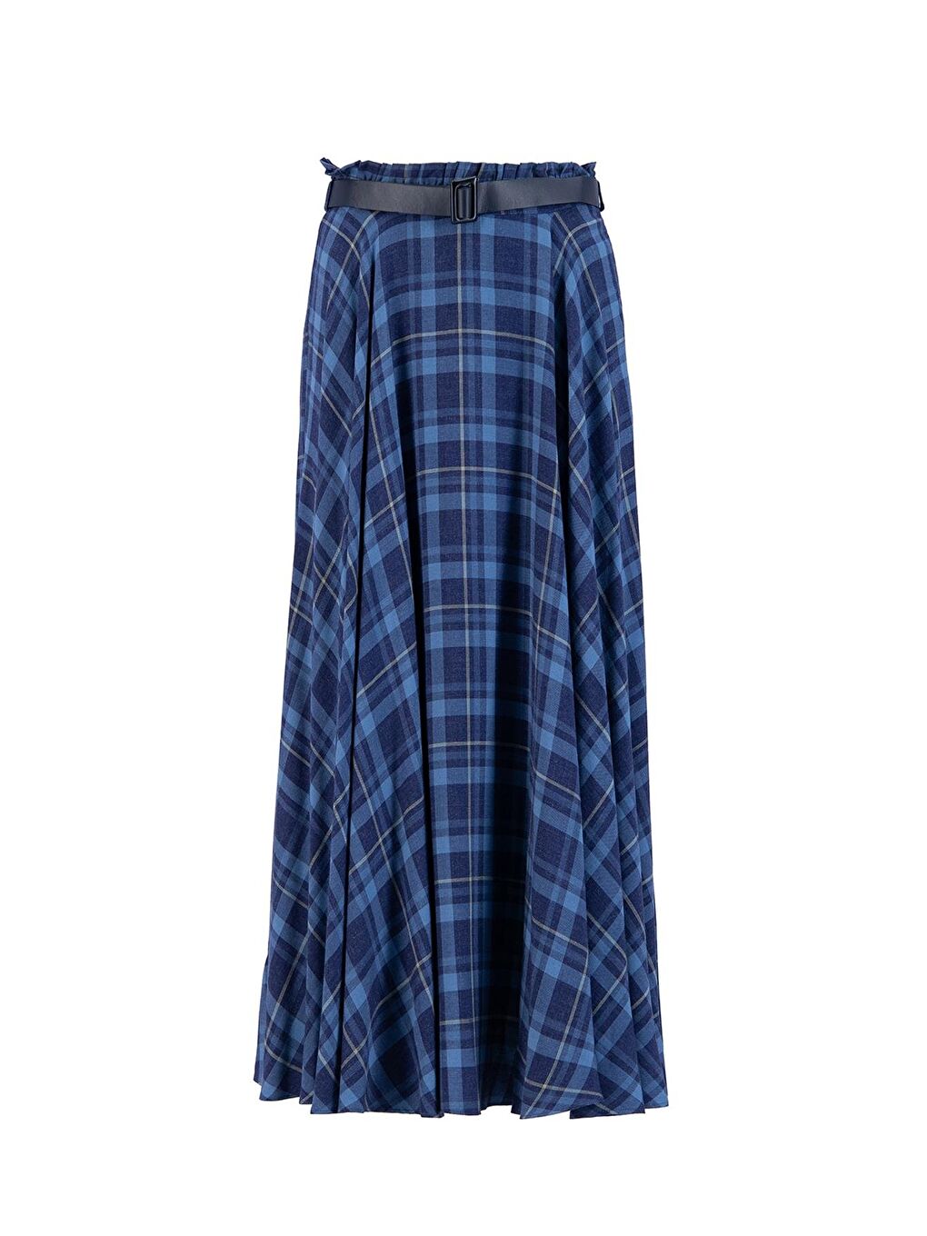 Deri Kemerli Ekose Etek 24K1713 Lacivert-1