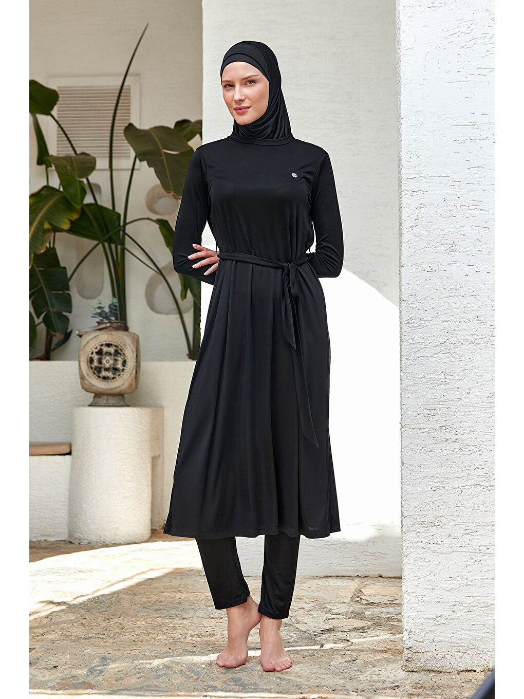 Tam Boy Elastanlı Tam Kapalı Uzun Tesettür Mayo 3133 Siyah08