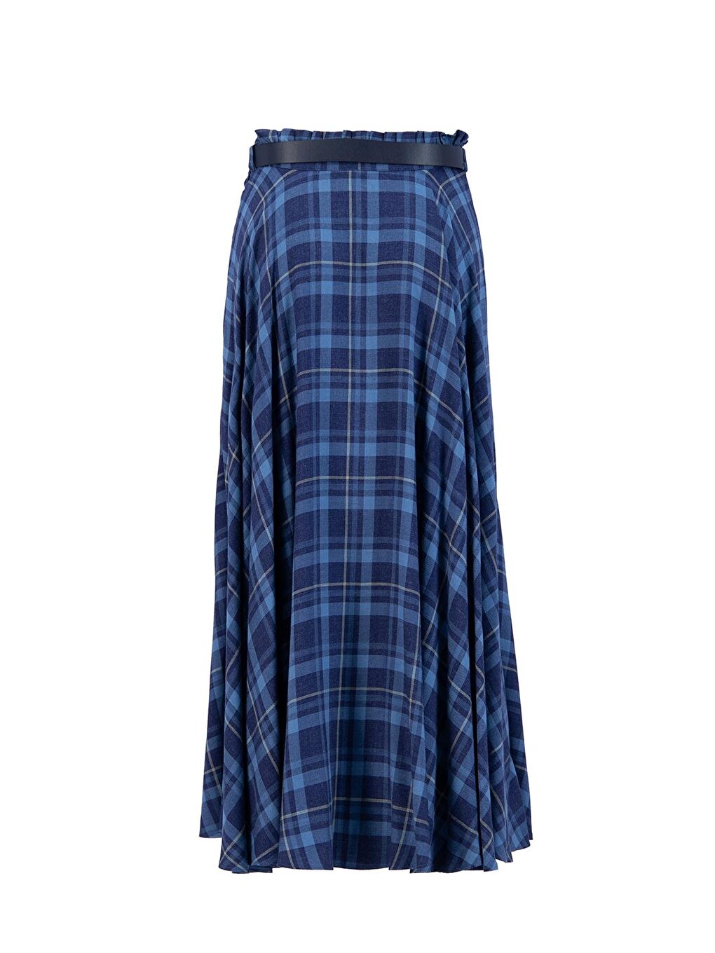 Deri Kemerli Ekose Etek 24K1713 Lacivert-3