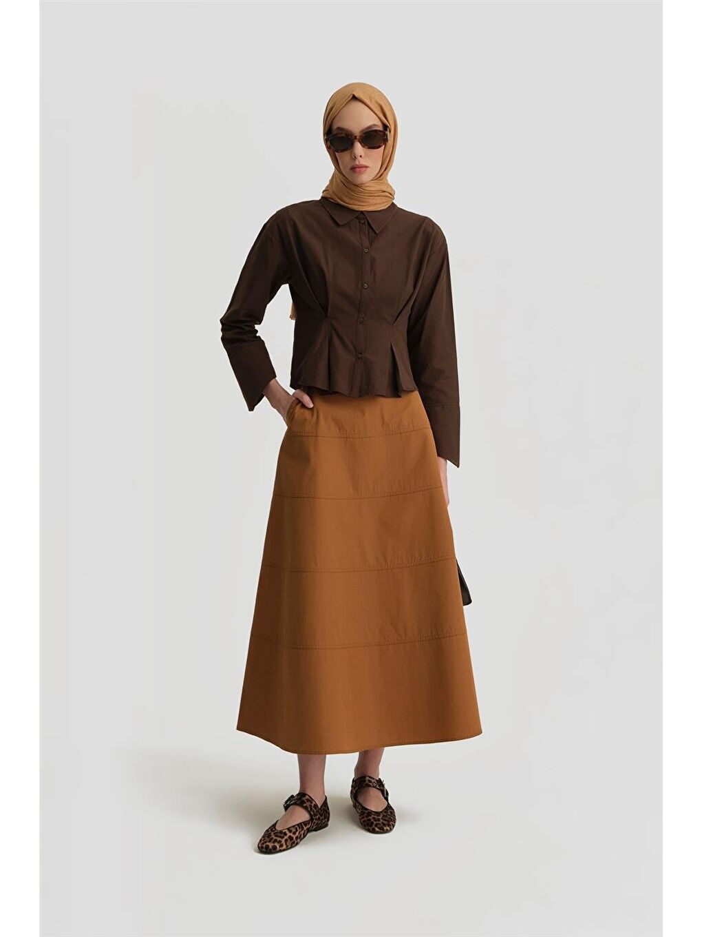 Kahverengi Dikiş Detaylı Etek 25Y1801 Taba-1