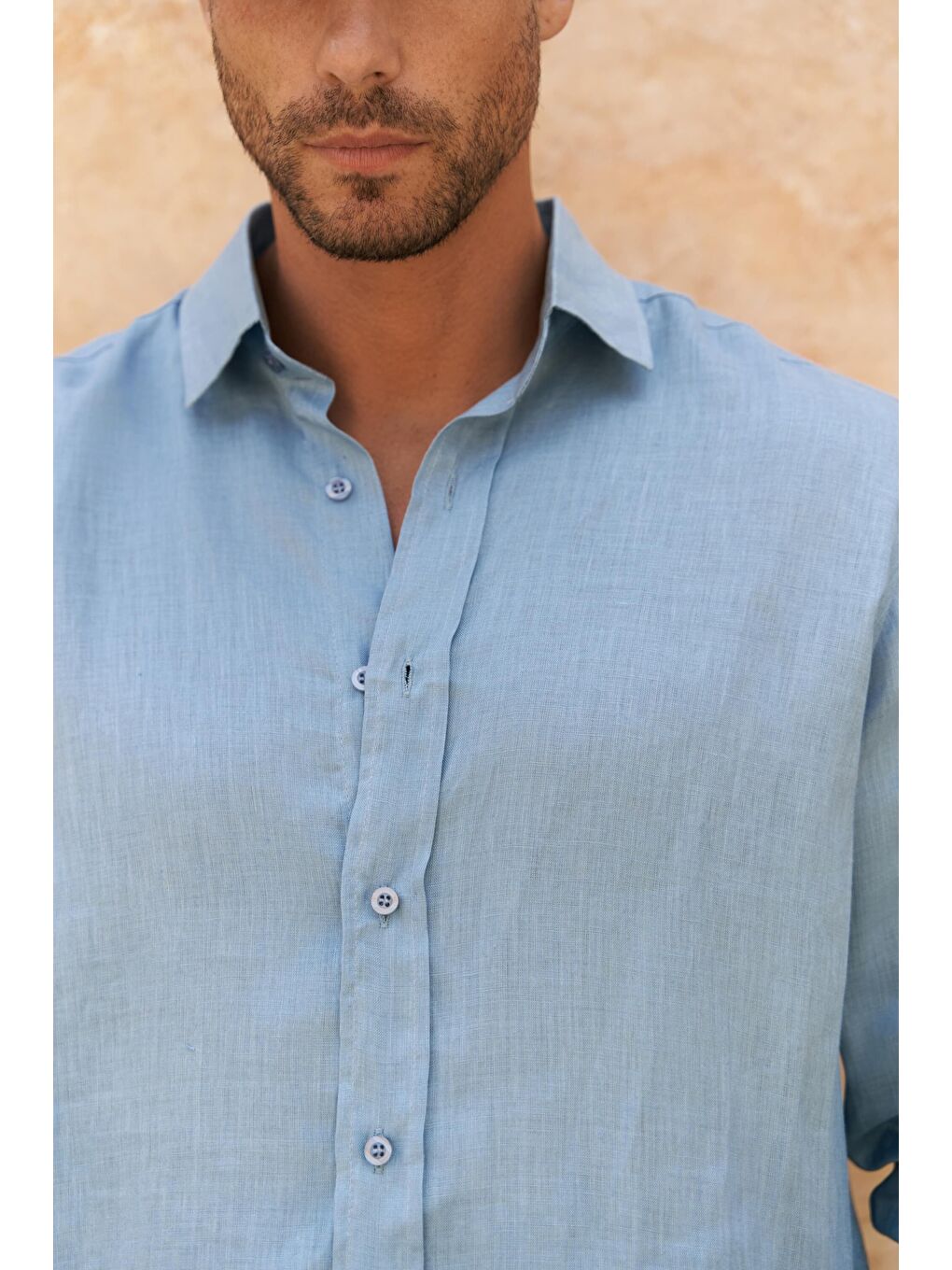 Agnola Oversize Erkek Mavi Keten Gömlek-7