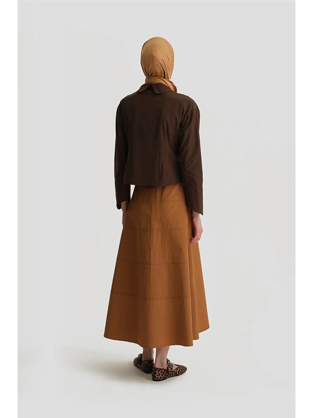 Kahverengi Dikiş Detaylı Etek 25Y1801 Taba-2