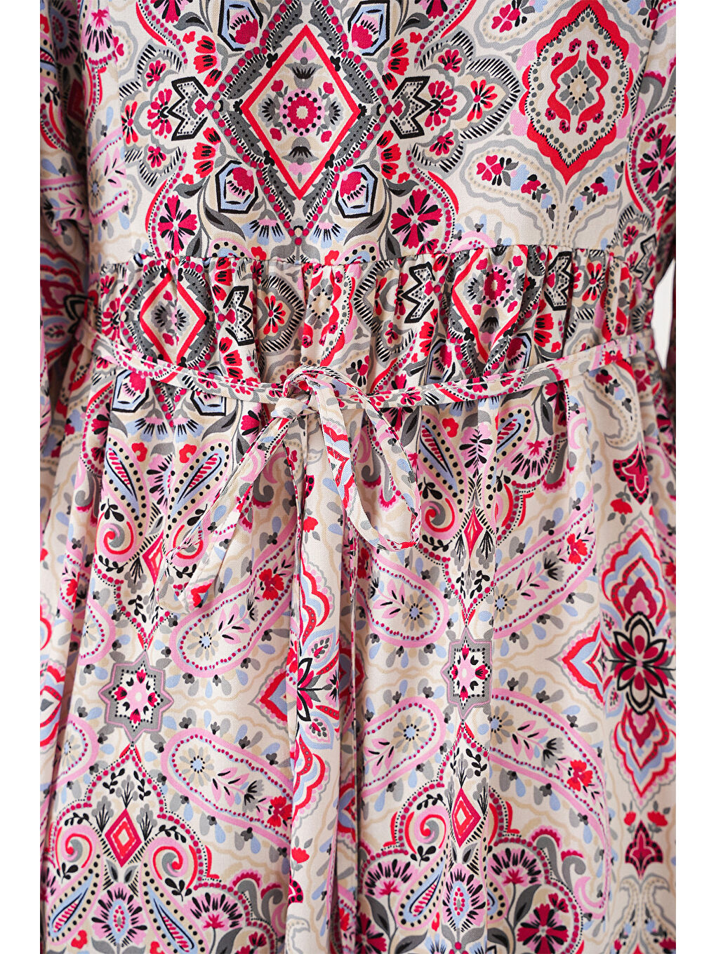 Kadın Desenli Kısa Kol Elbise 2562 - Kırmızı-5