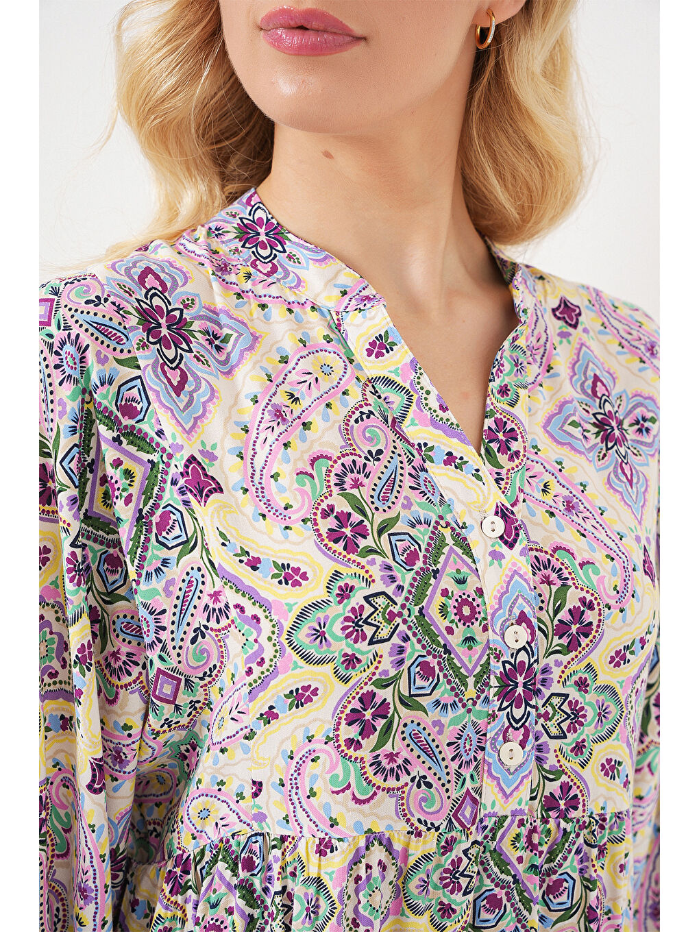 Kadın Desenli Kısa Kol Elbise 2562 - Bordo-4