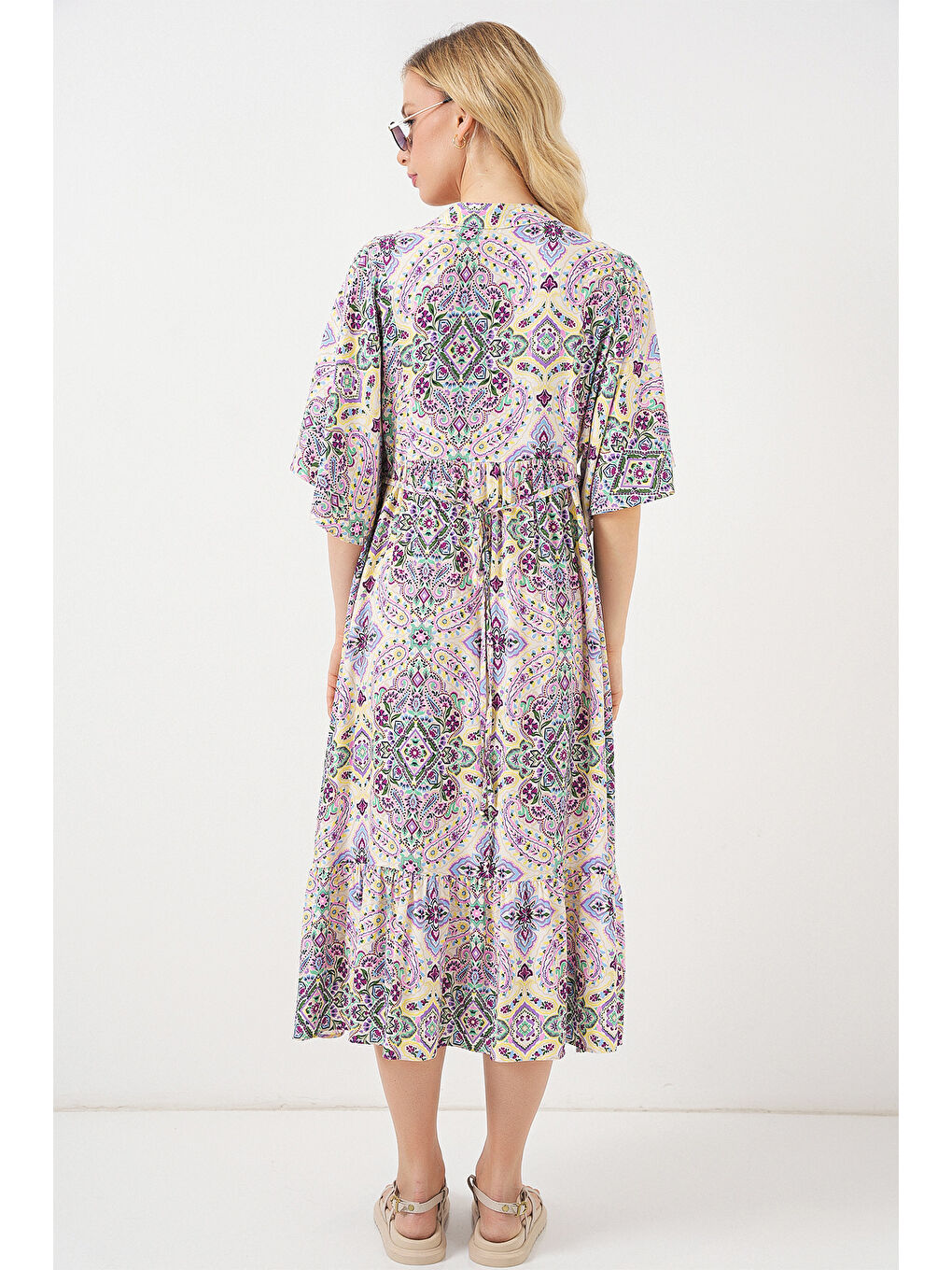 Kadın Desenli Kısa Kol Elbise 2562 - Bordo-6