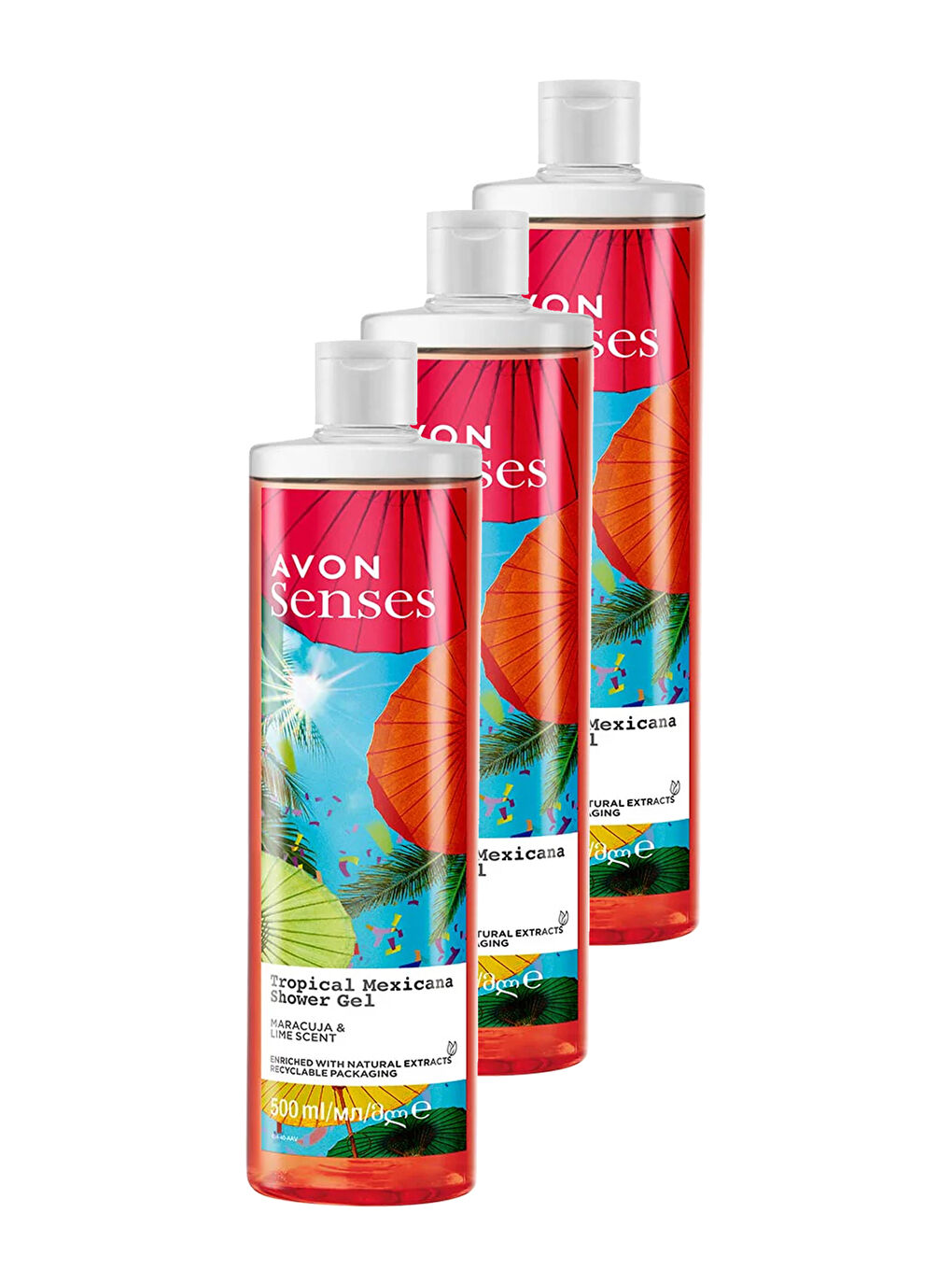 AVON Renksiz Tropical Mexicana Çarkıfelek ve Limon Kokulu Duş Jeli 500 Ml. Üçlü Set