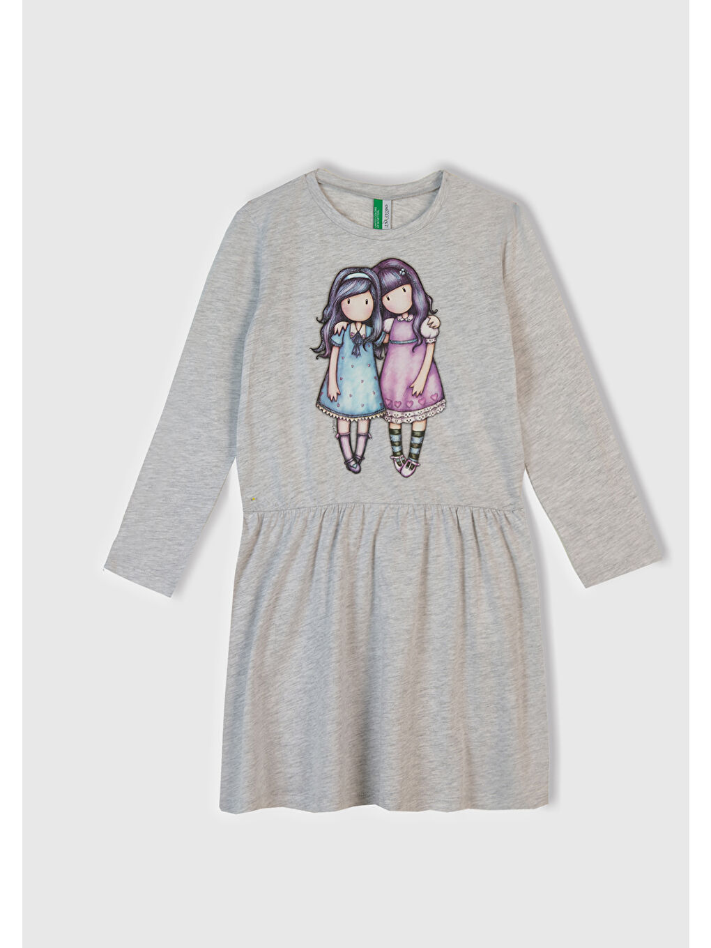 Kız Çocuk Beyaz Önü Baskılı Pileli Bisiklet Yaka Uyku Elbisesi