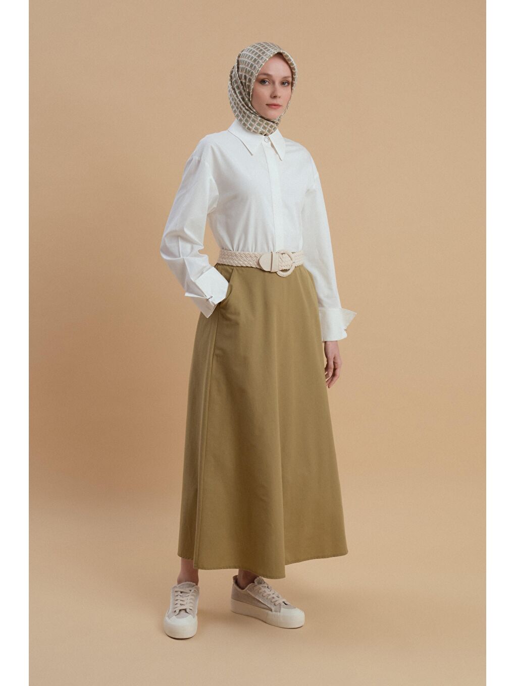 Yeşil Arkası Lastikli Basic Etek 24Y1617 Zeytin