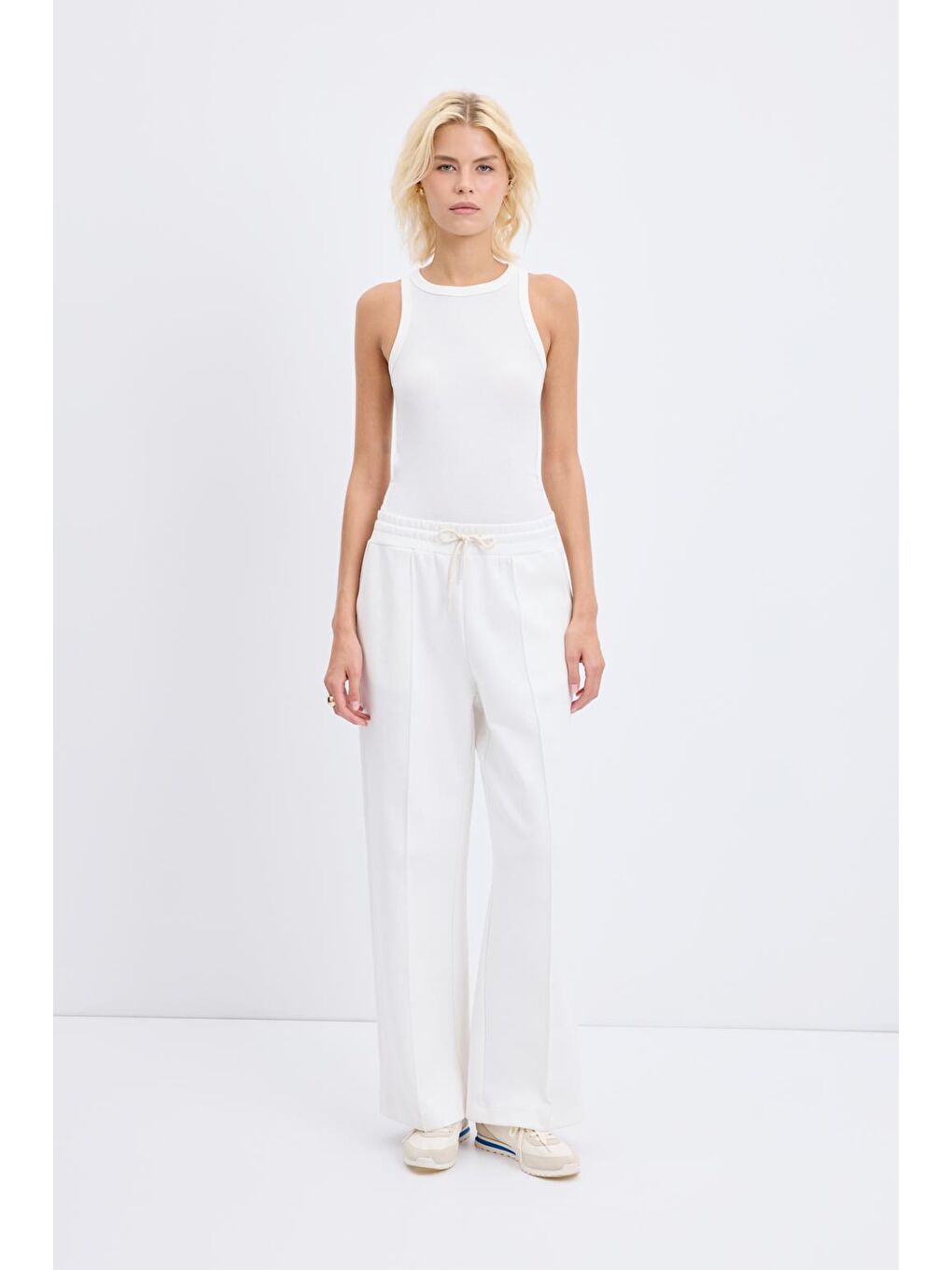 Yüksek Bel Nervür Dikiş Detaylı Pantolon Ekru