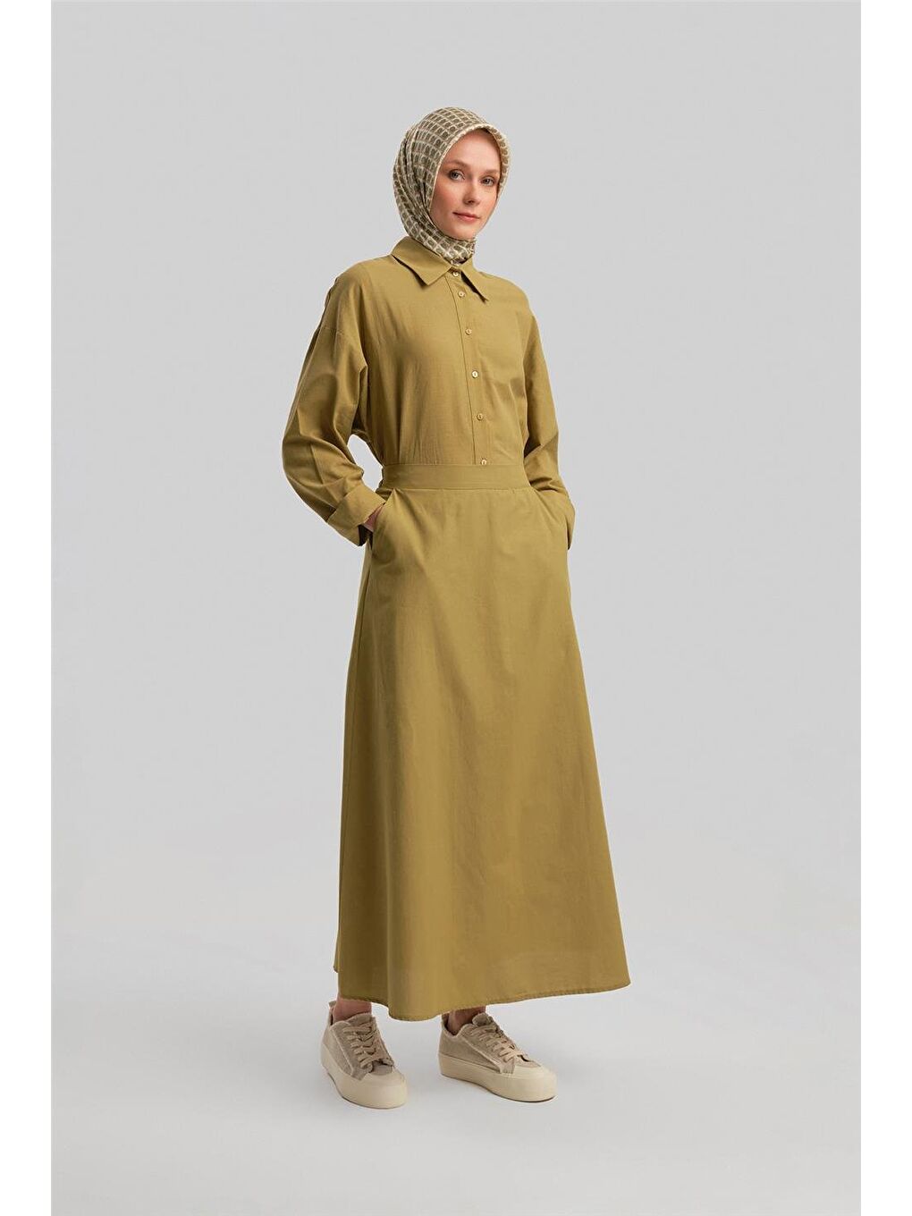 Yeşil Arkası Lastikli Basic Etek 24Y1617 Zeytin-2