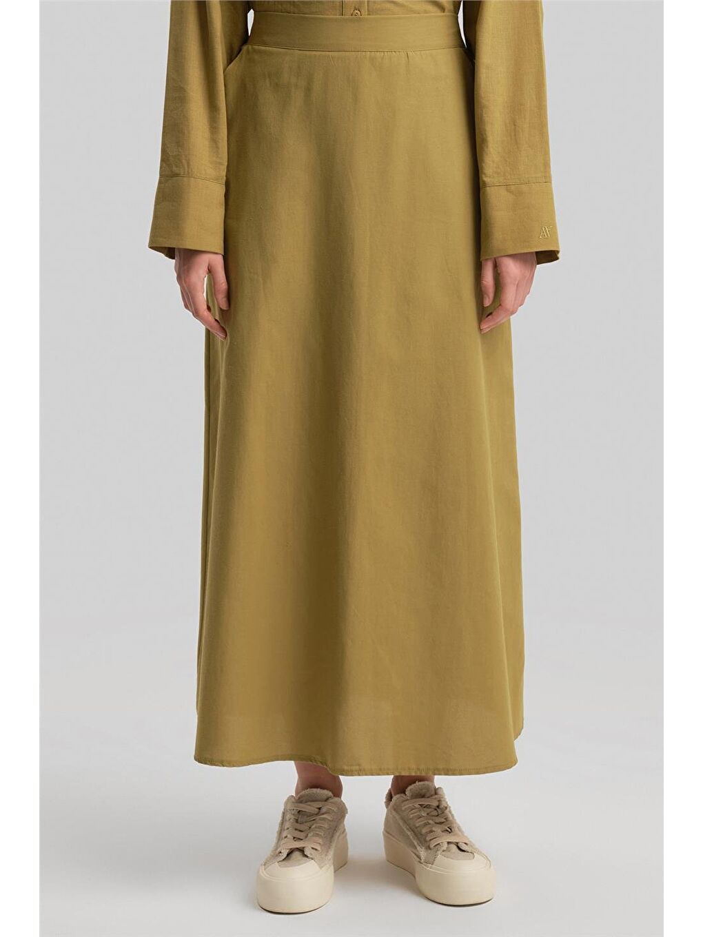 Yeşil Arkası Lastikli Basic Etek 24Y1617 Zeytin-3