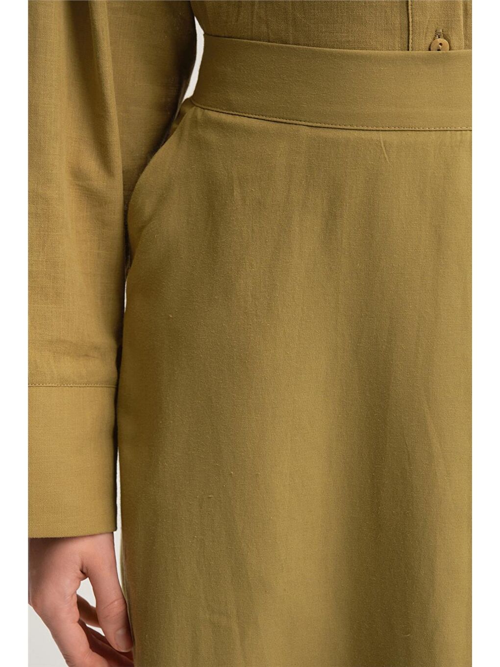 Yeşil Arkası Lastikli Basic Etek 24Y1617 Zeytin-5