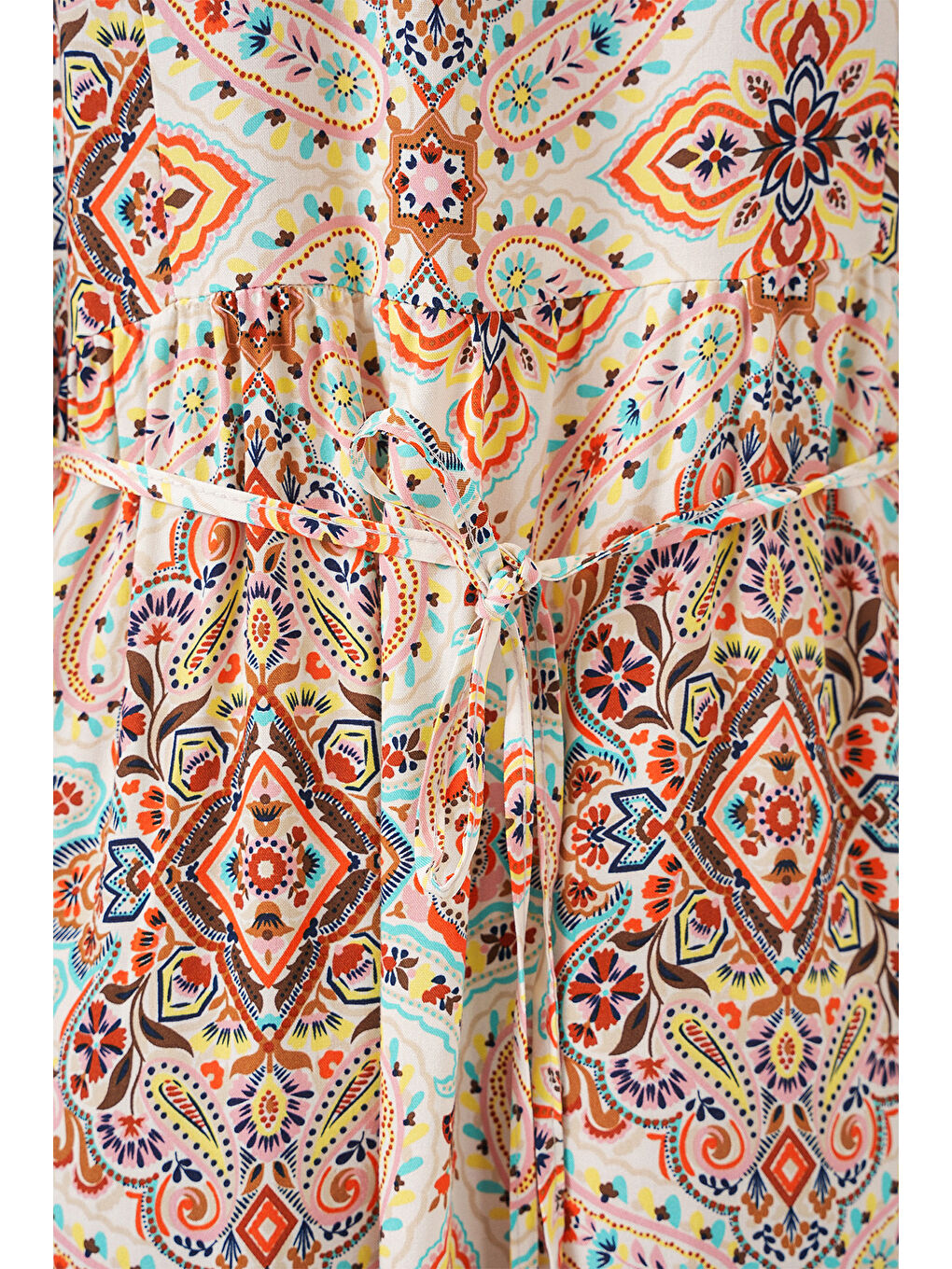 Kadın Desenli Kısa Kol Elbise 2562 - Kahverengi-5