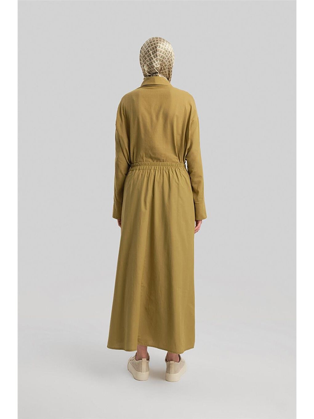 Yeşil Arkası Lastikli Basic Etek 24Y1617 Zeytin-6