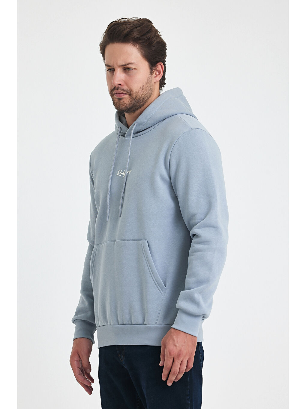 Rodi Açık Gri 3 İp Şardonlu Kapüşonlu Baskılı Cepli Sweatshirt 5281 - 1