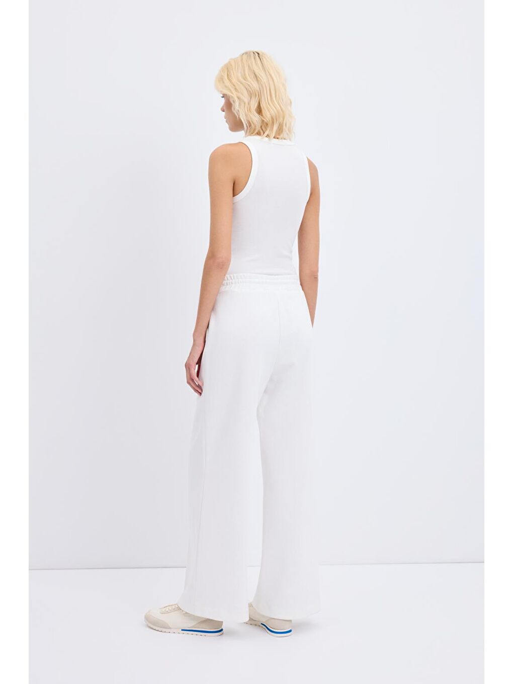 Yüksek Bel Nervür Dikiş Detaylı Pantolon Ekru-6