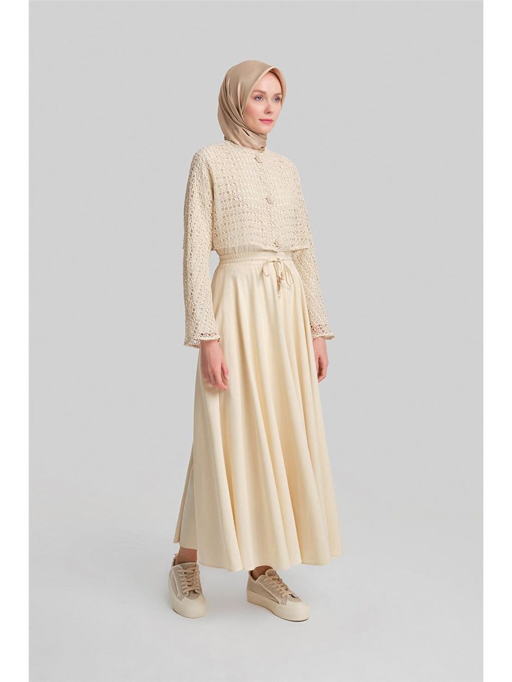 Bej Lastikli Godeli Etek 24Y1632 Aytaşı