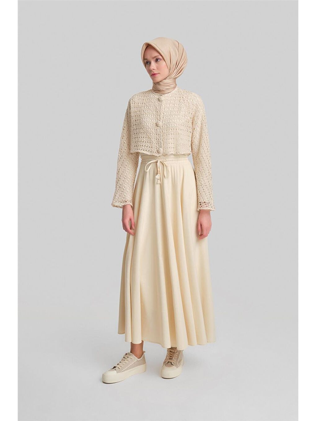 Bej Lastikli Godeli Etek 24Y1632 Aytaşı-1