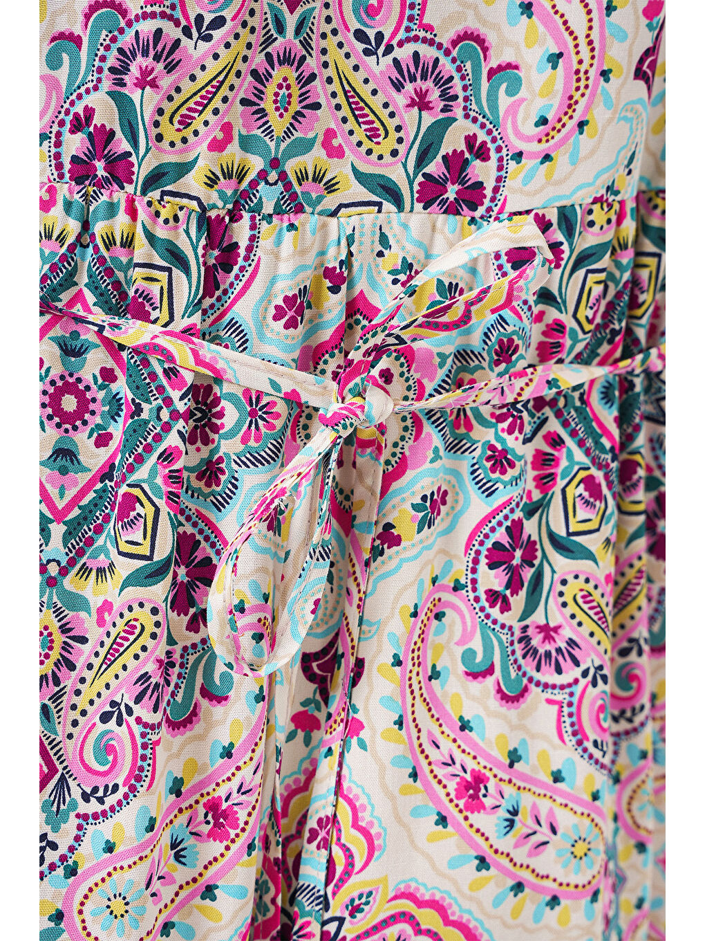 Kadın Desenli Kısa Kol Elbise 2562 - Fuşya-5