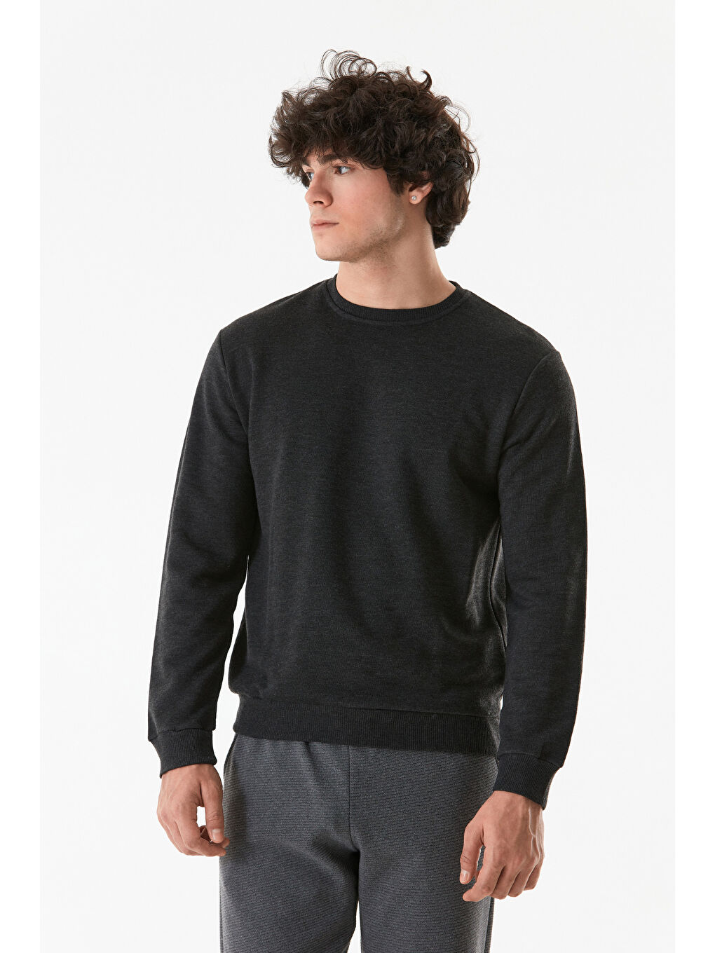 Fullamoda Antrasit Basic Bisiklet Yaka Sweatshirt - 1