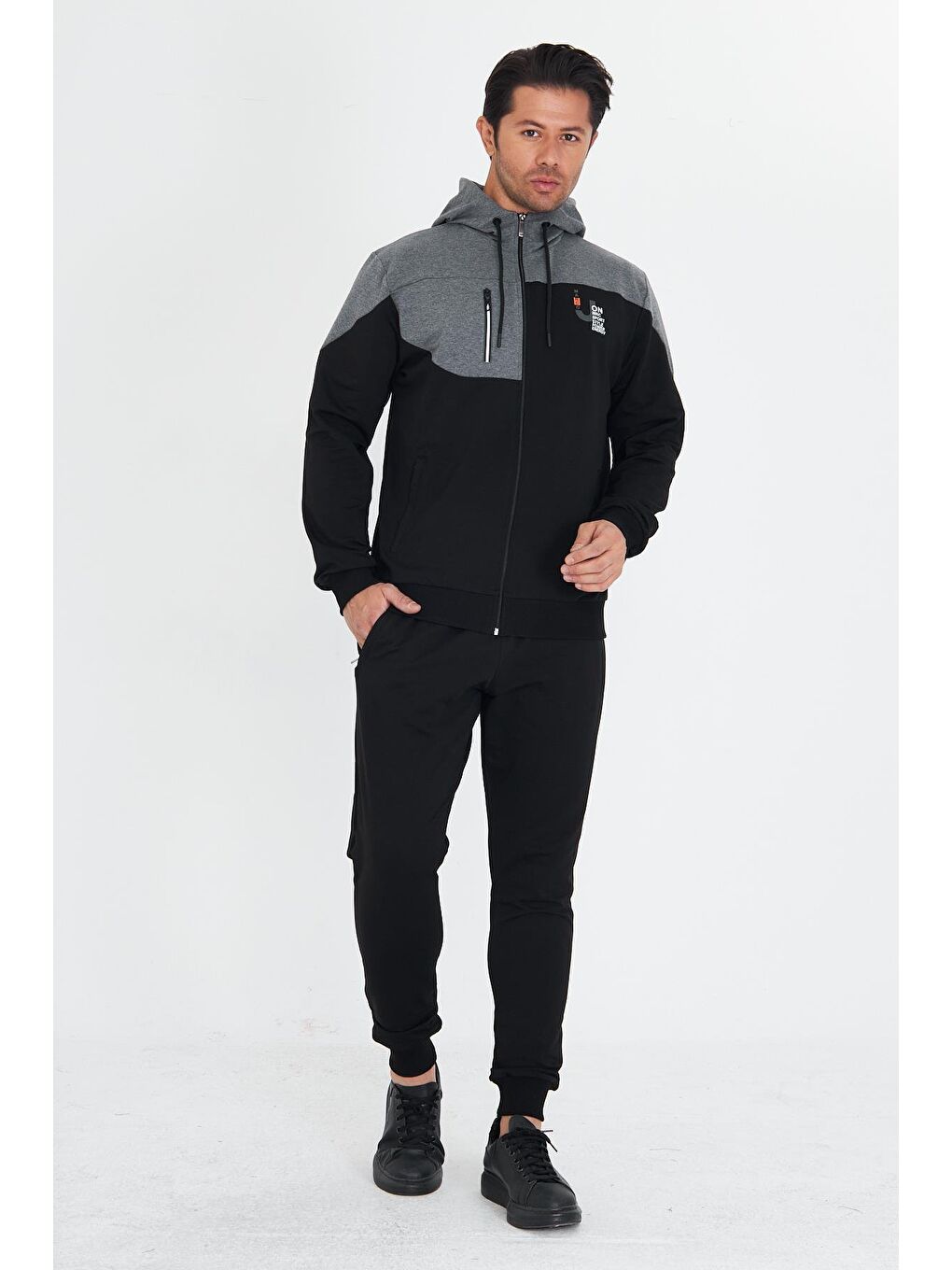 Erkek Pamuklu Kapüşonlu Eşofman Takımı Siyah 5739-S-4