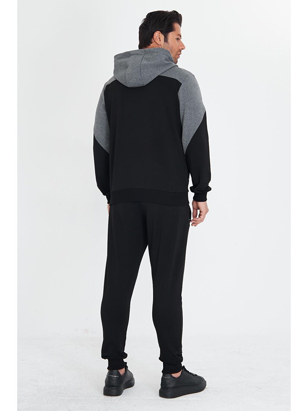 Erkek Pamuklu Kapüşonlu Eşofman Takımı Siyah 5739-S-5