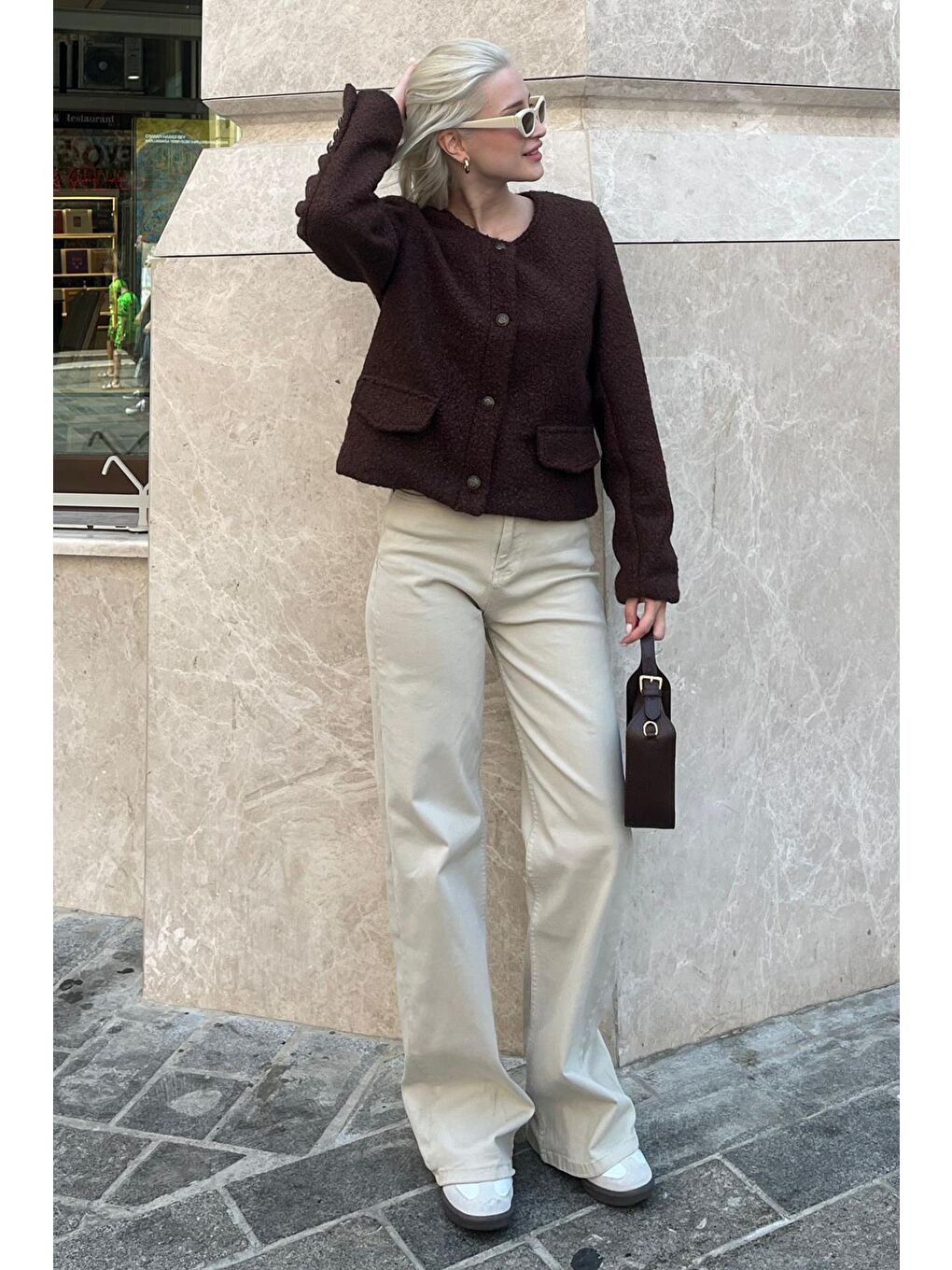 Kahverengi Düğmeli Buklet Triko Cep Detaylı Ceket Mg2170-4