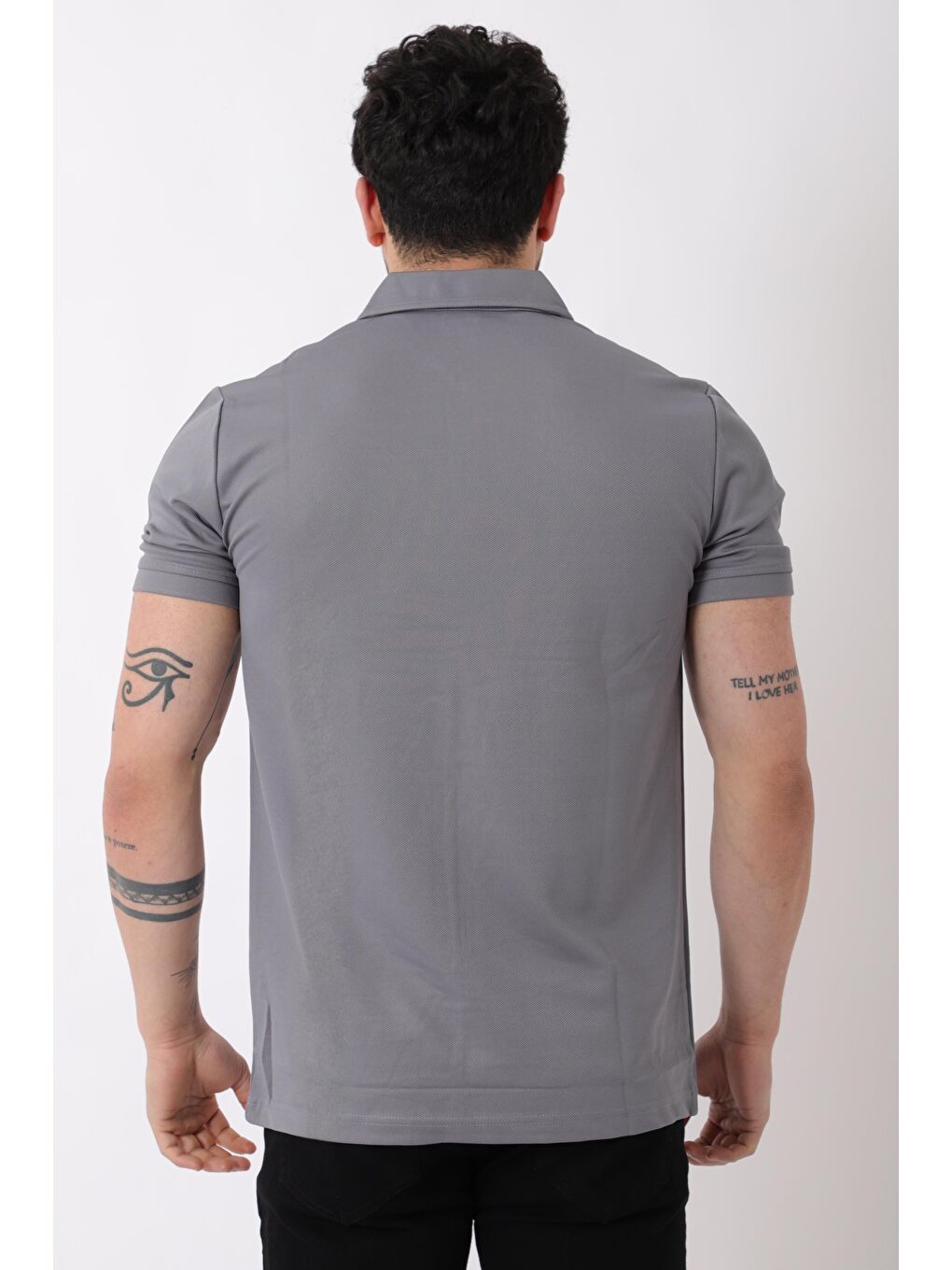 Stilkombin Gri Yakalı Yarım Fermuarlı Erkek Tişört JS C-1022_30414 - 3