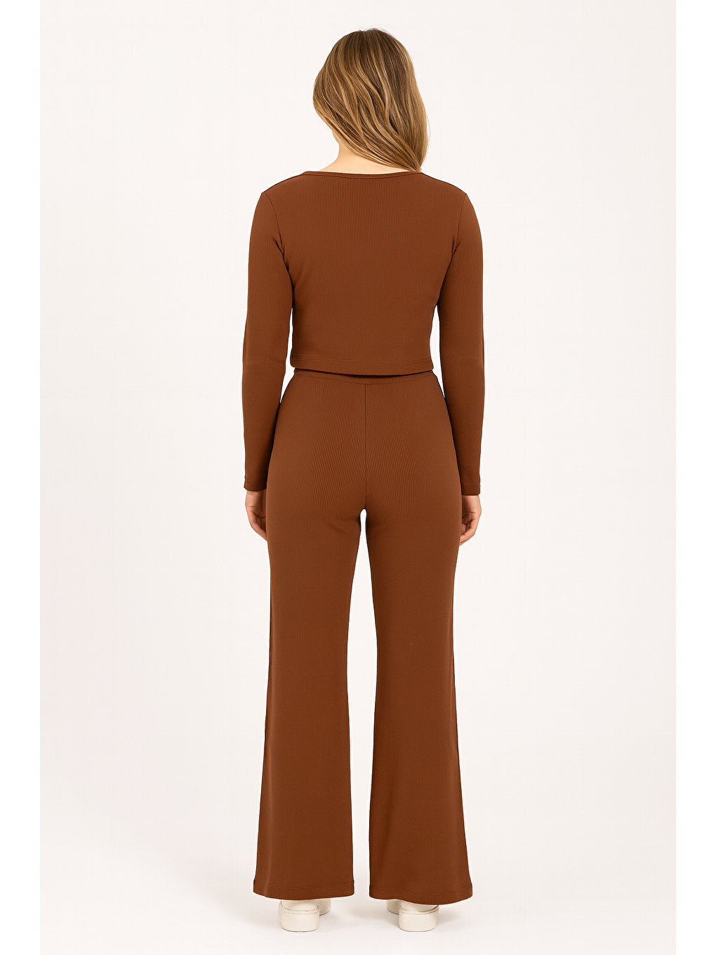 Waffle Kumaş Uzun Alt Üst Takım – Kahverengi | %100 Pamuk Doğal Kumaş-1