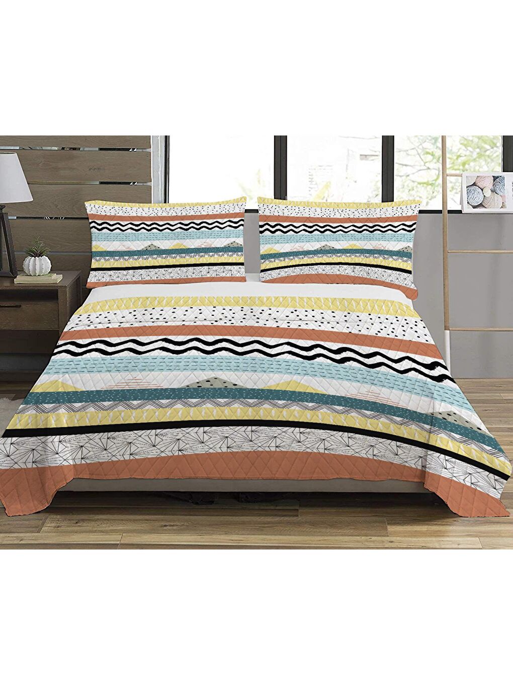 Karışık Baskılı, Desenli Çift Kişilik Baskılı Pike (200x220 Cm)