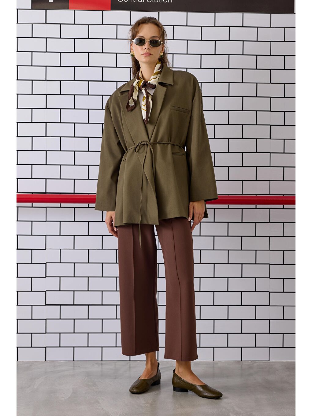 Bağcıklı Poliviskon Ceket Haki-1