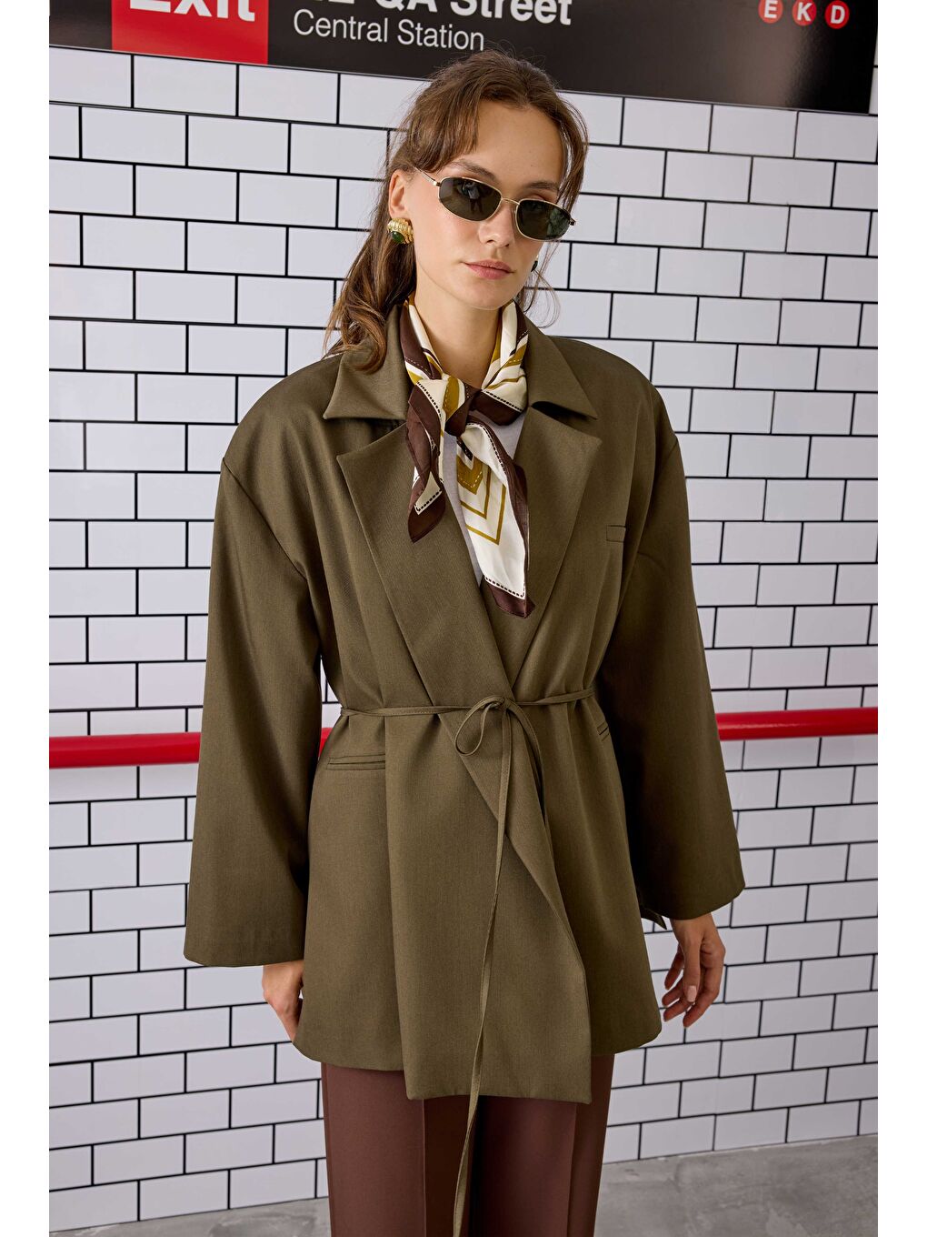 Bağcıklı Poliviskon Ceket Haki-2